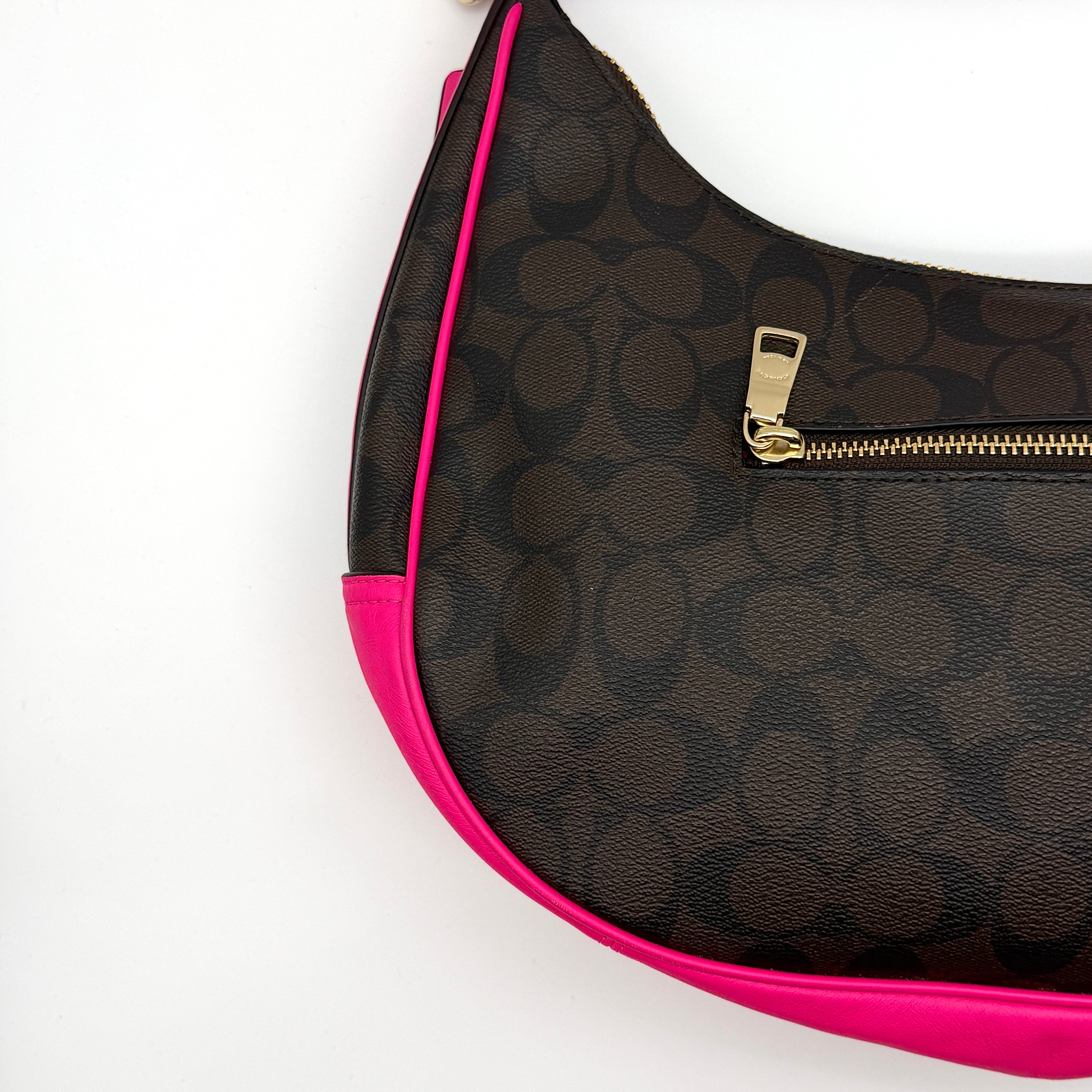 Coach 2Way Signature Hobo Canvas Shoulder Bag Brown/Pink