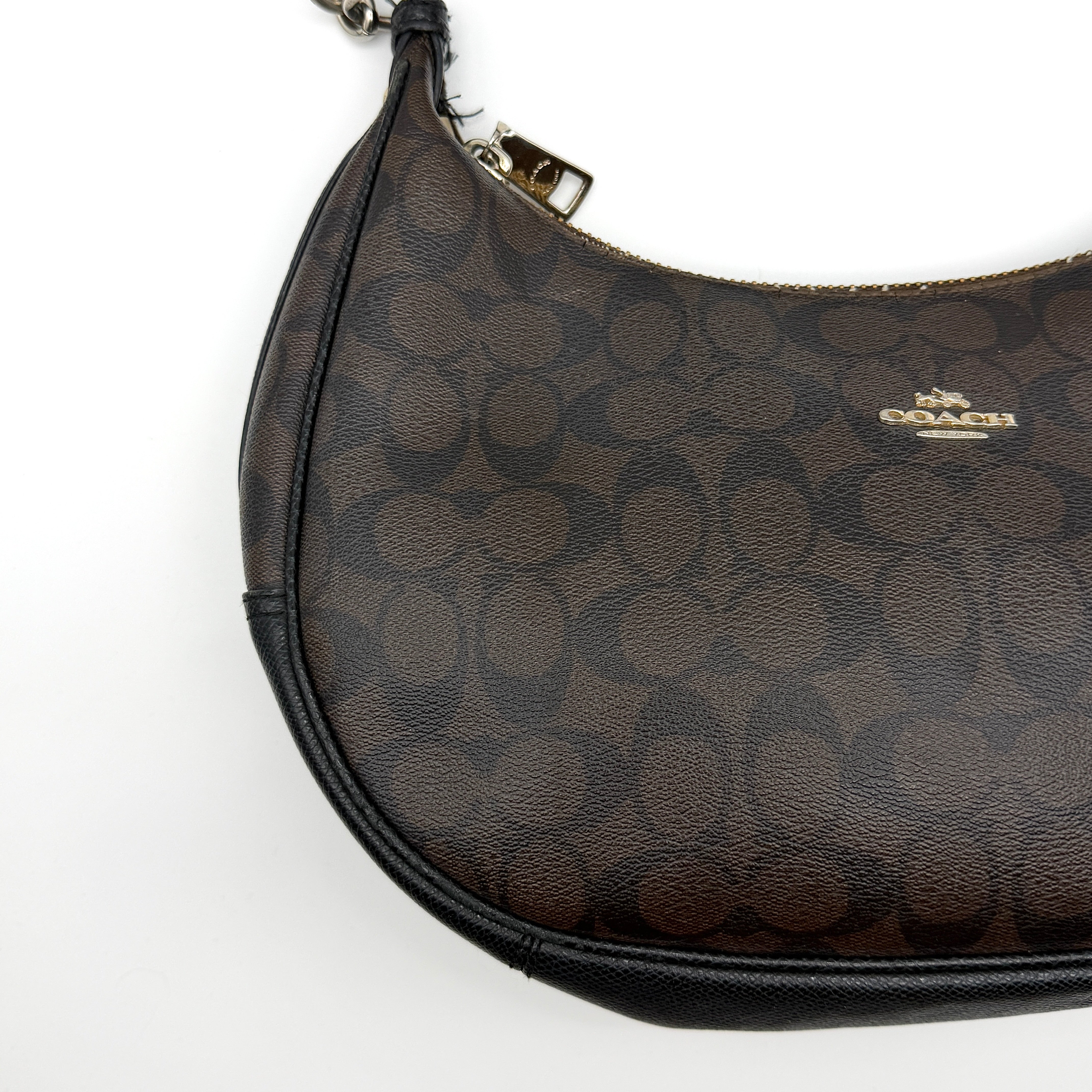 Coach Signature Hobo PVC Shoulder Bag Brown