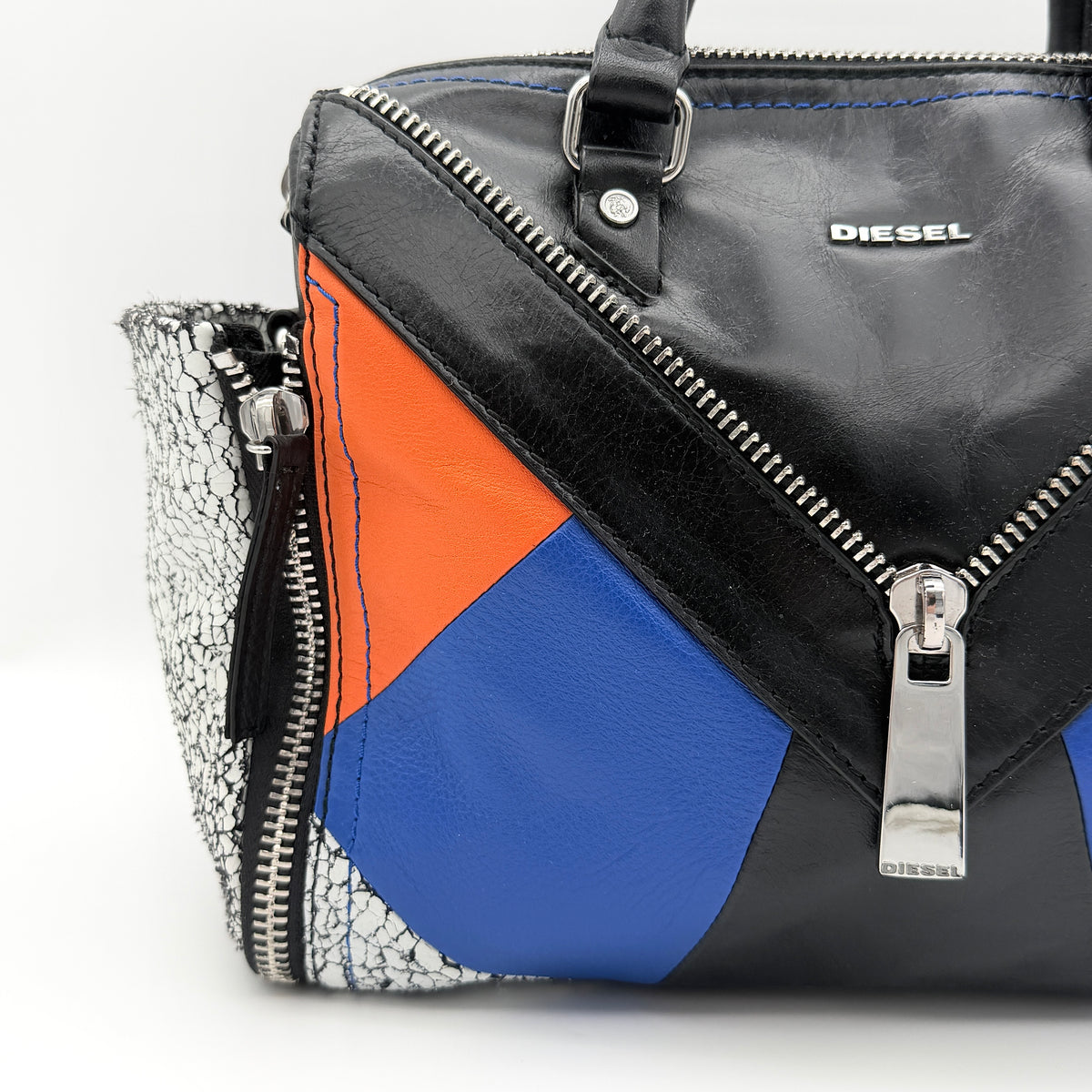 Diesel Le-Zipper 2Way Color-Block Leather Handbag Multicolor