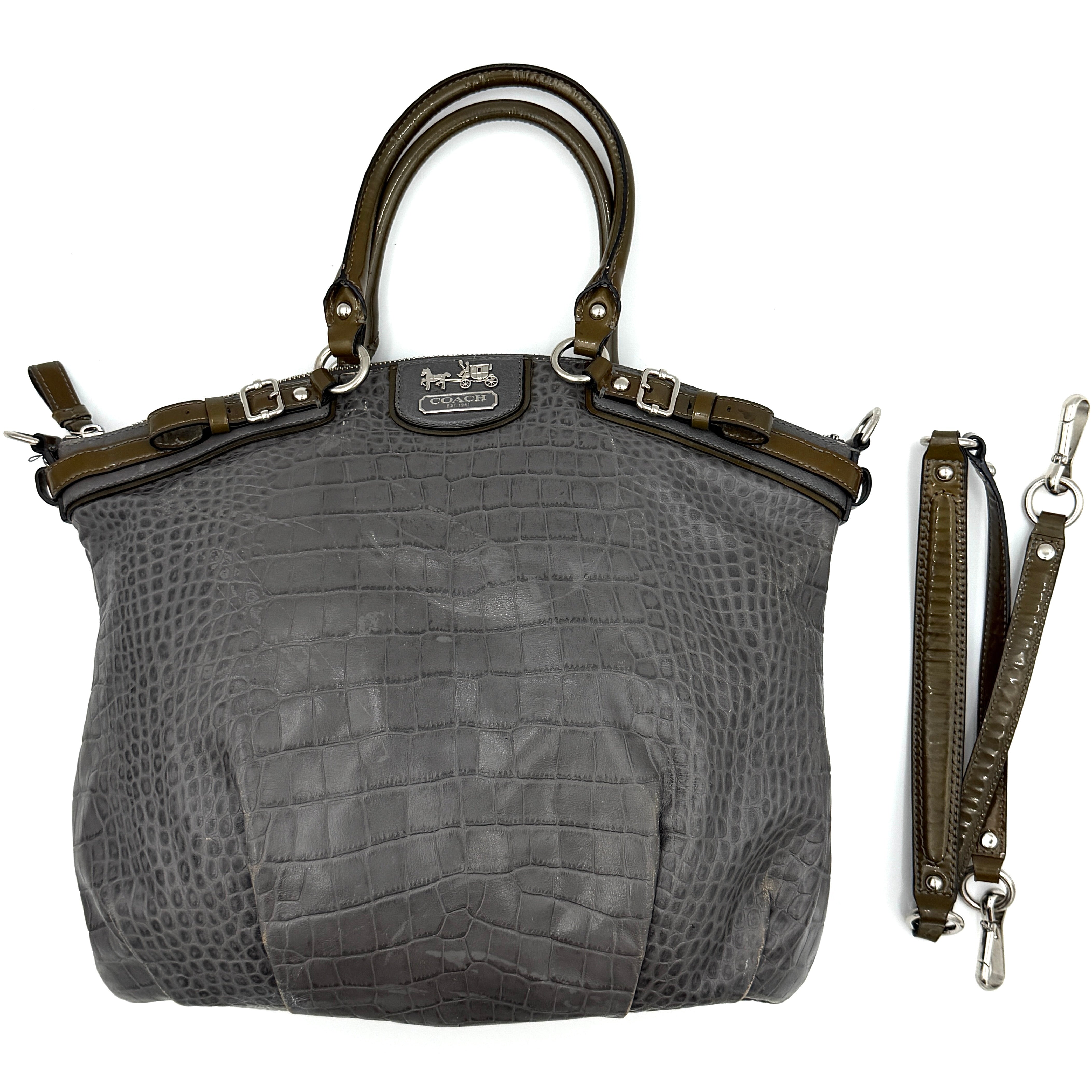 Coach 2Way Madison Lindsey Crocodile Embossed Satchel Bag Grey