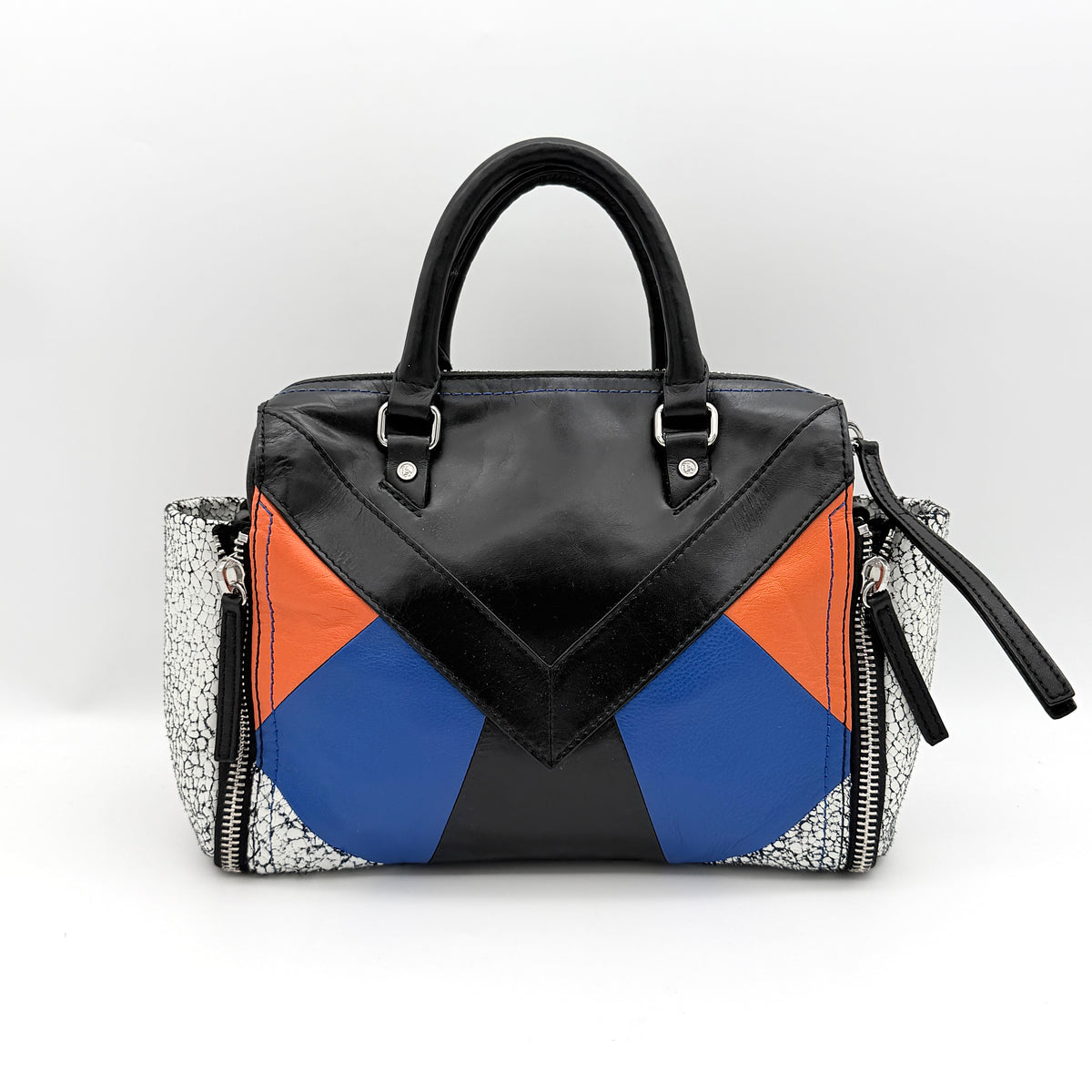 Diesel Le-Zipper 2Way Color-Block Leather Handbag Multicolor