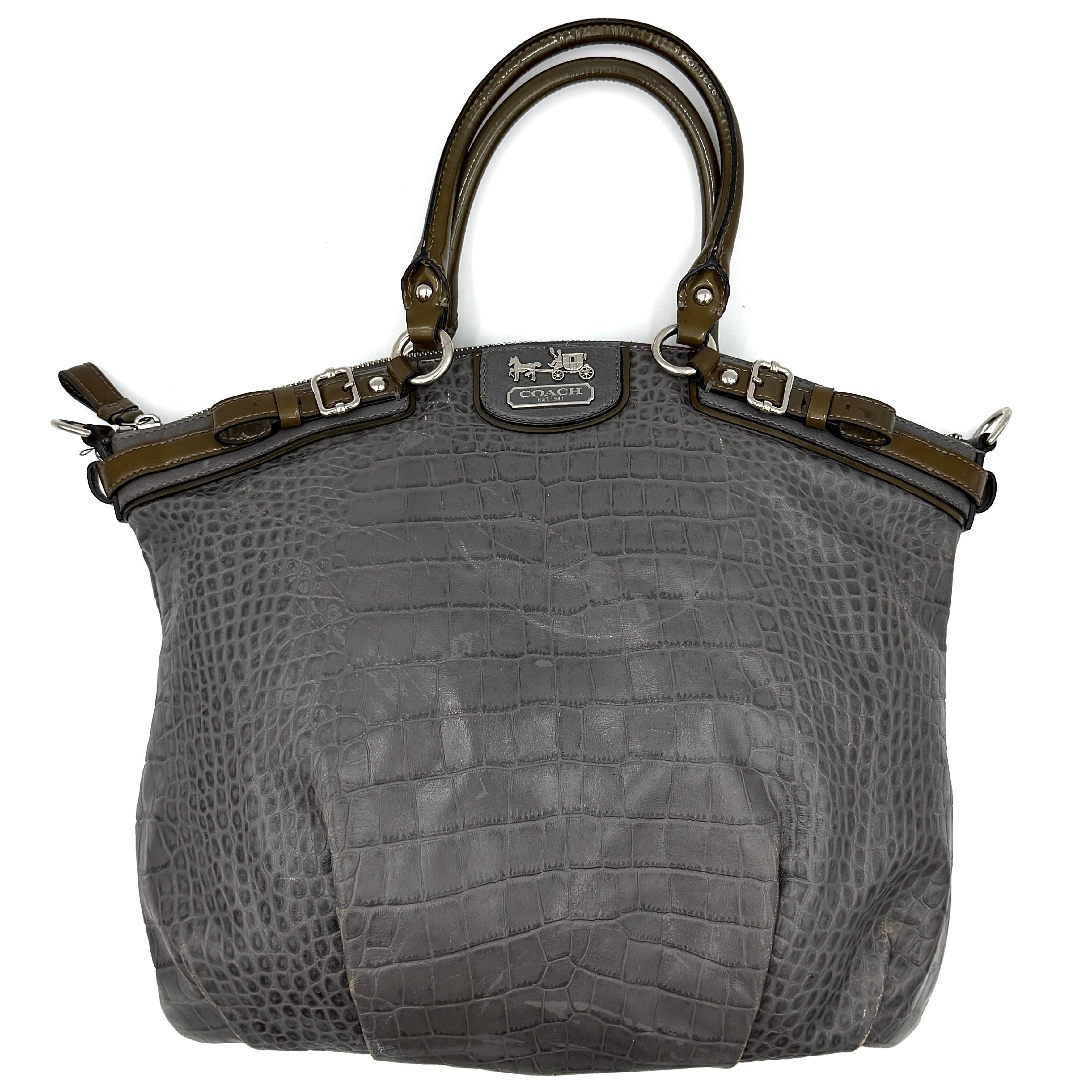 Coach 2Way Madison Lindsey Crocodile Embossed Satchel Bag Grey