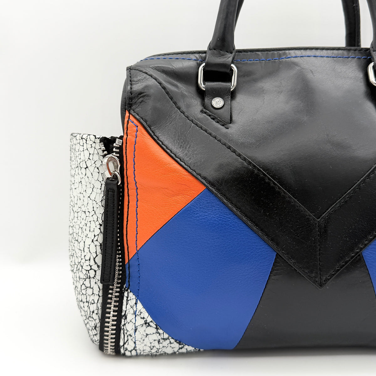 Diesel Le-Zipper 2Way Color-Block Leather Handbag Multicolor