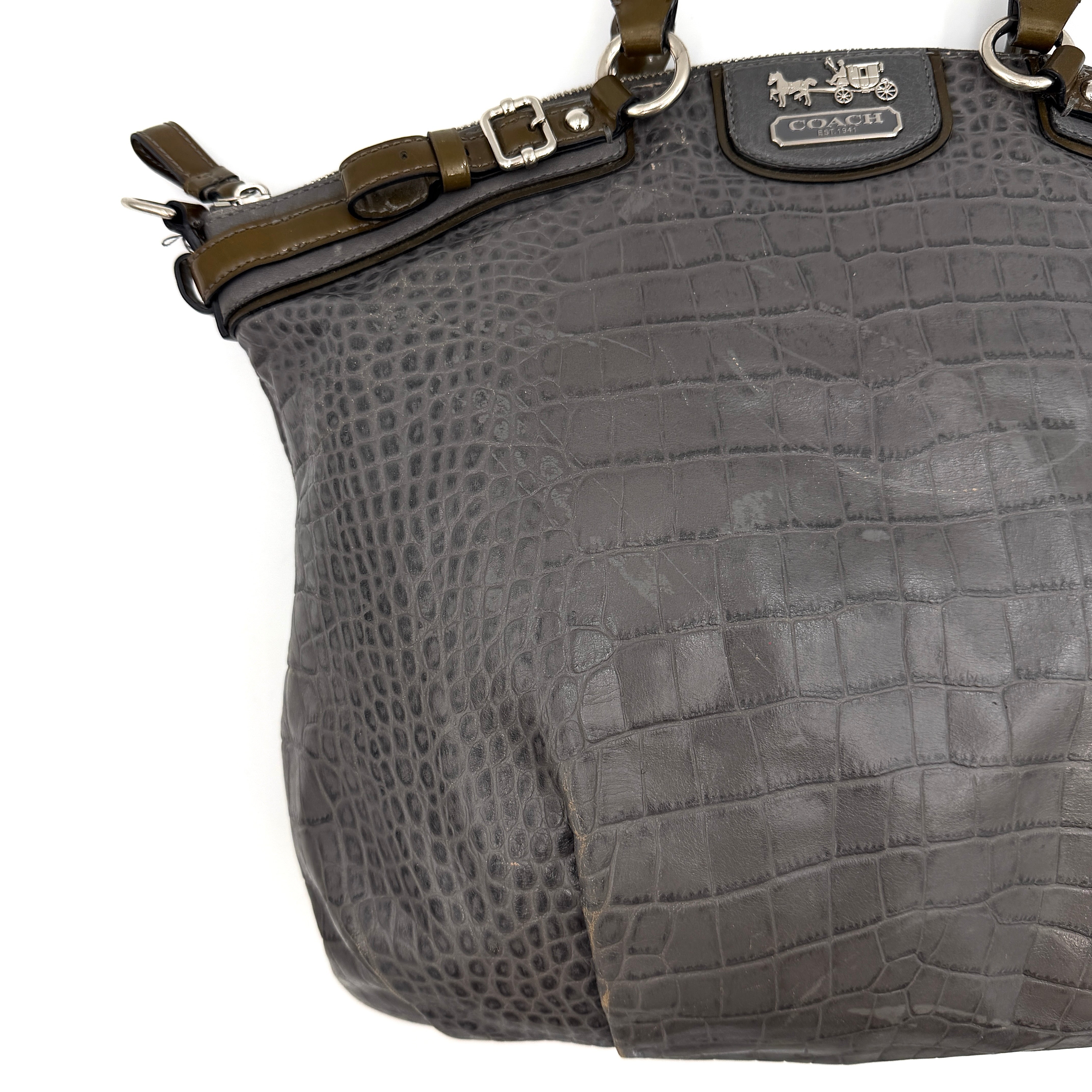Coach 2Way Madison Lindsey Crocodile Embossed Satchel Bag Grey