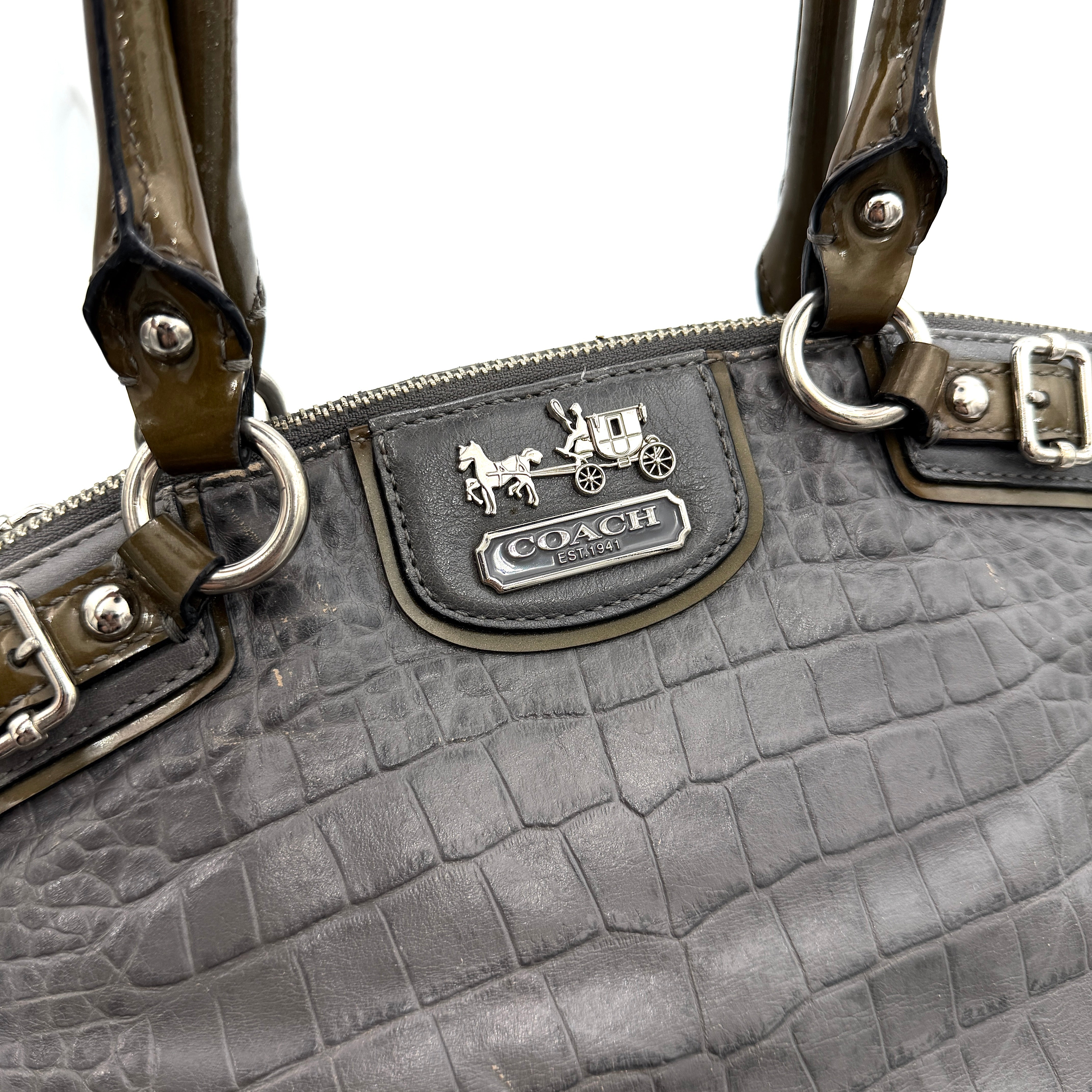 Coach 2Way Madison Lindsey Crocodile Embossed Satchel Bag Grey