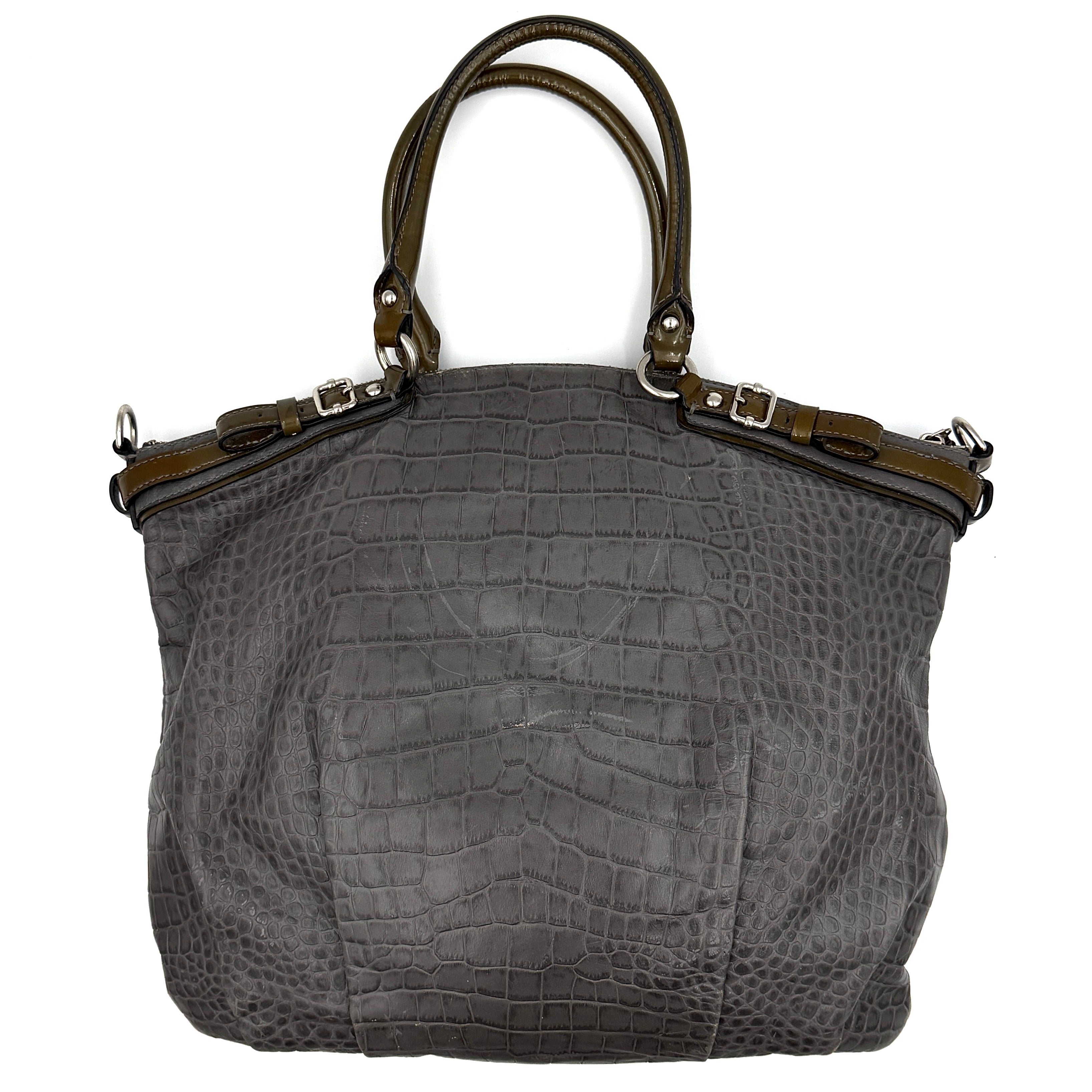Coach 2Way Madison Lindsey Crocodile Embossed Satchel Bag Grey