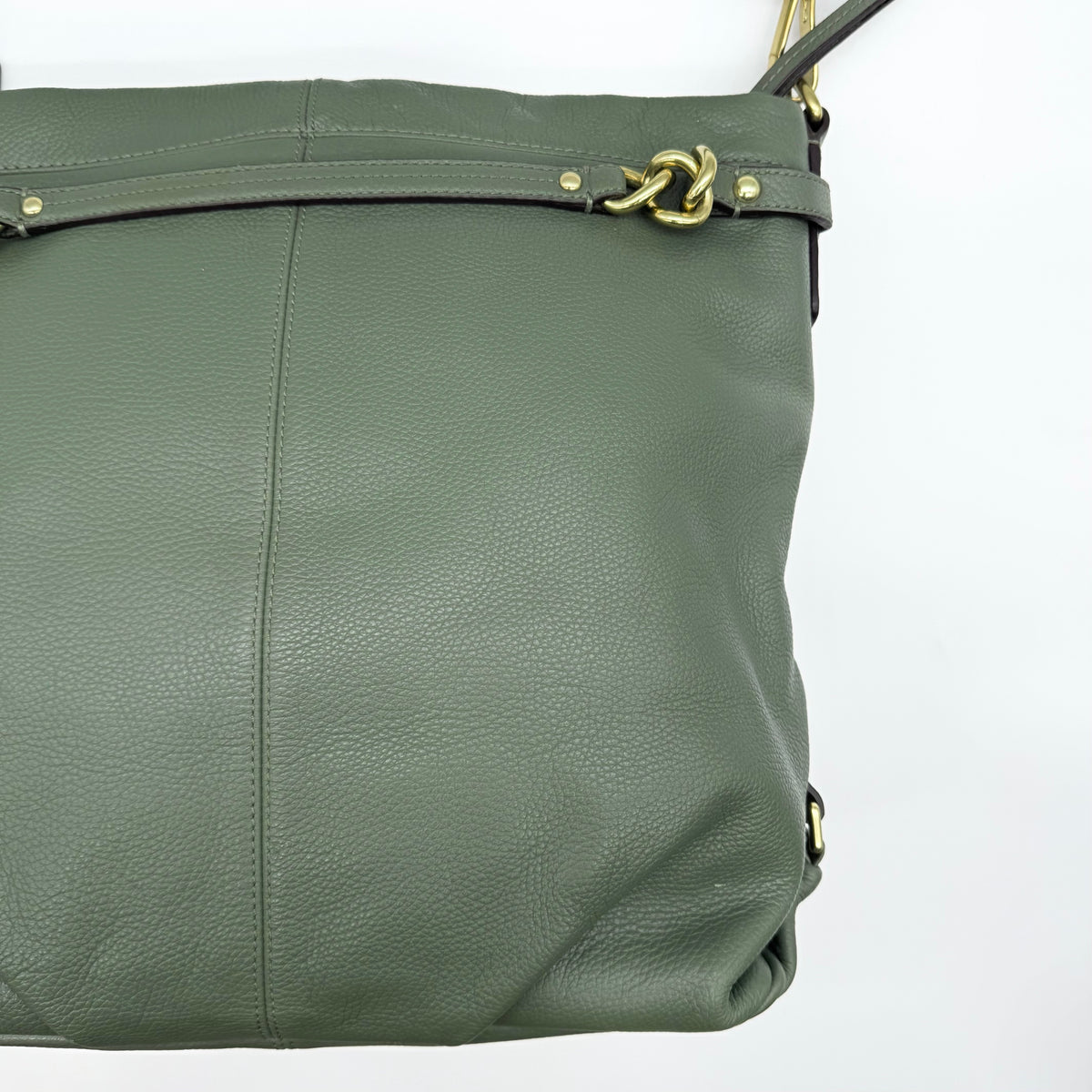 Coach Brooke Large Hobo Shoulder Bag in olive green pebbled leather with brass hardware, shown on a white background.