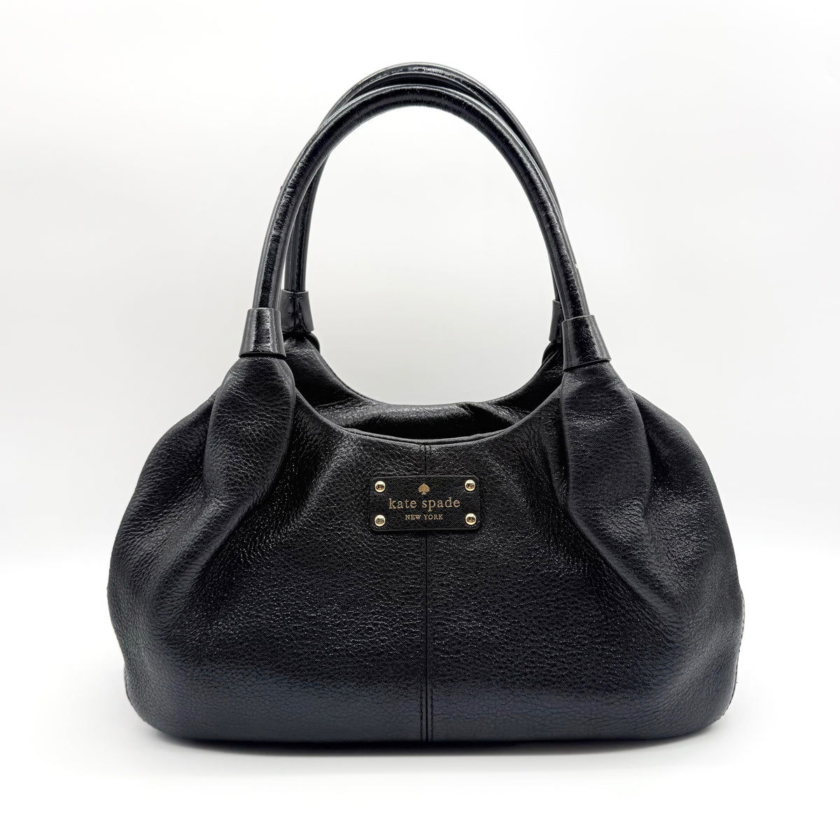 Kate Spade New York Stevie Berkshire Road Shoulder Bag in black pebbled leather with gold-tone hardware and double top handles.