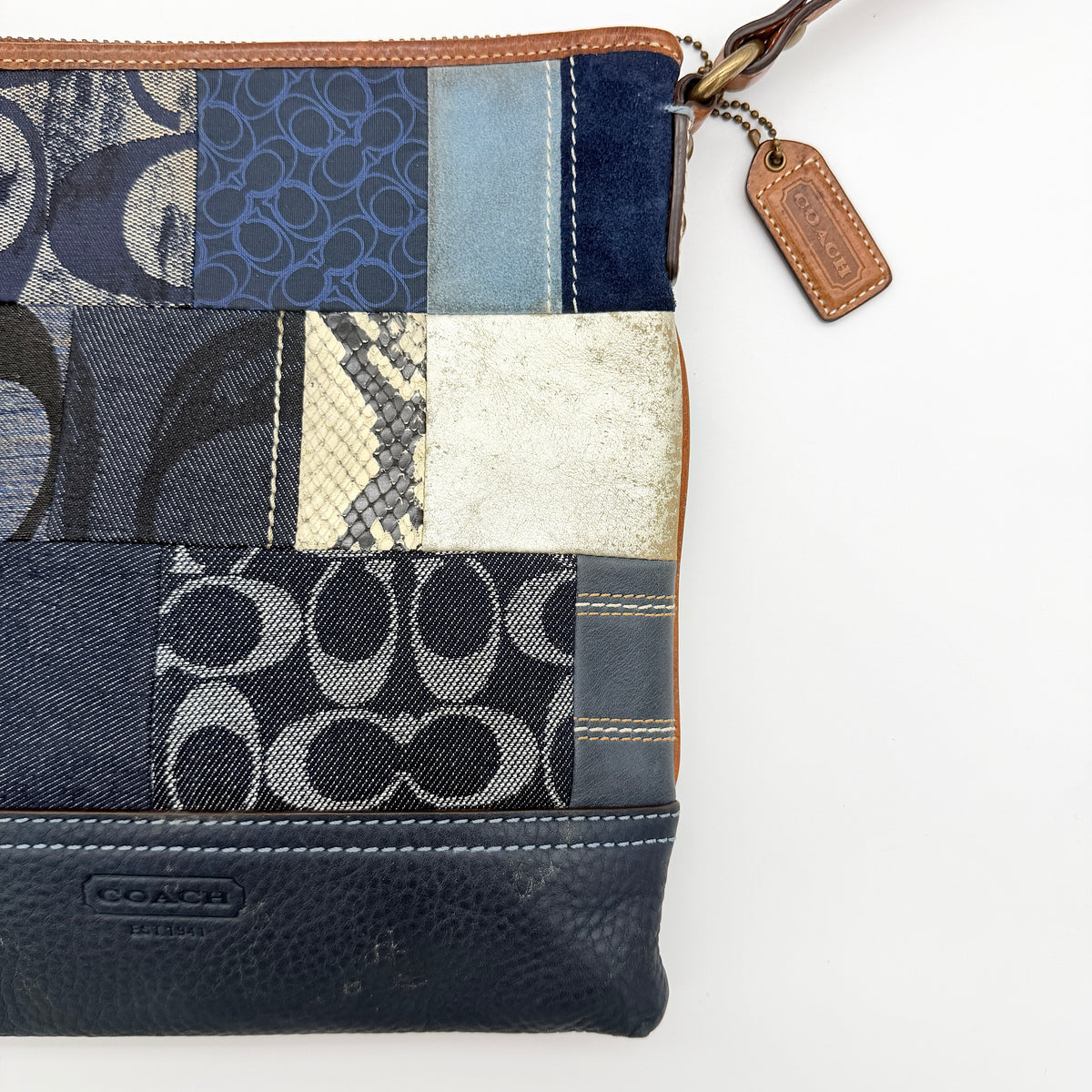 Coach Signature Denim Patchwork Swingpack Crossbody Bag Blue/Brown