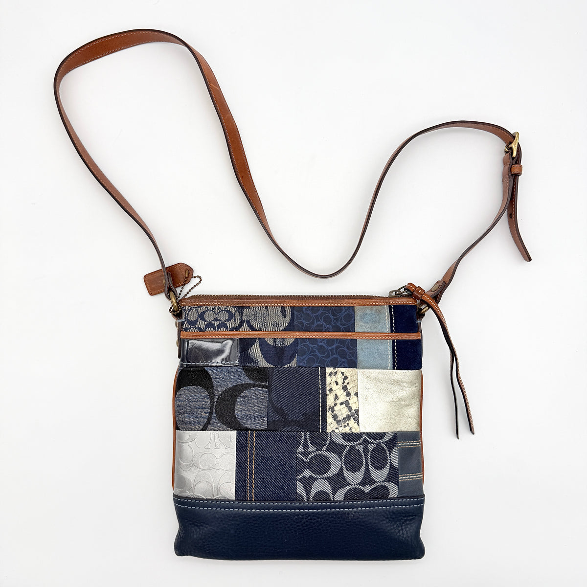 Coach Signature Denim Patchwork Swingpack Crossbody Bag Blue/Brown