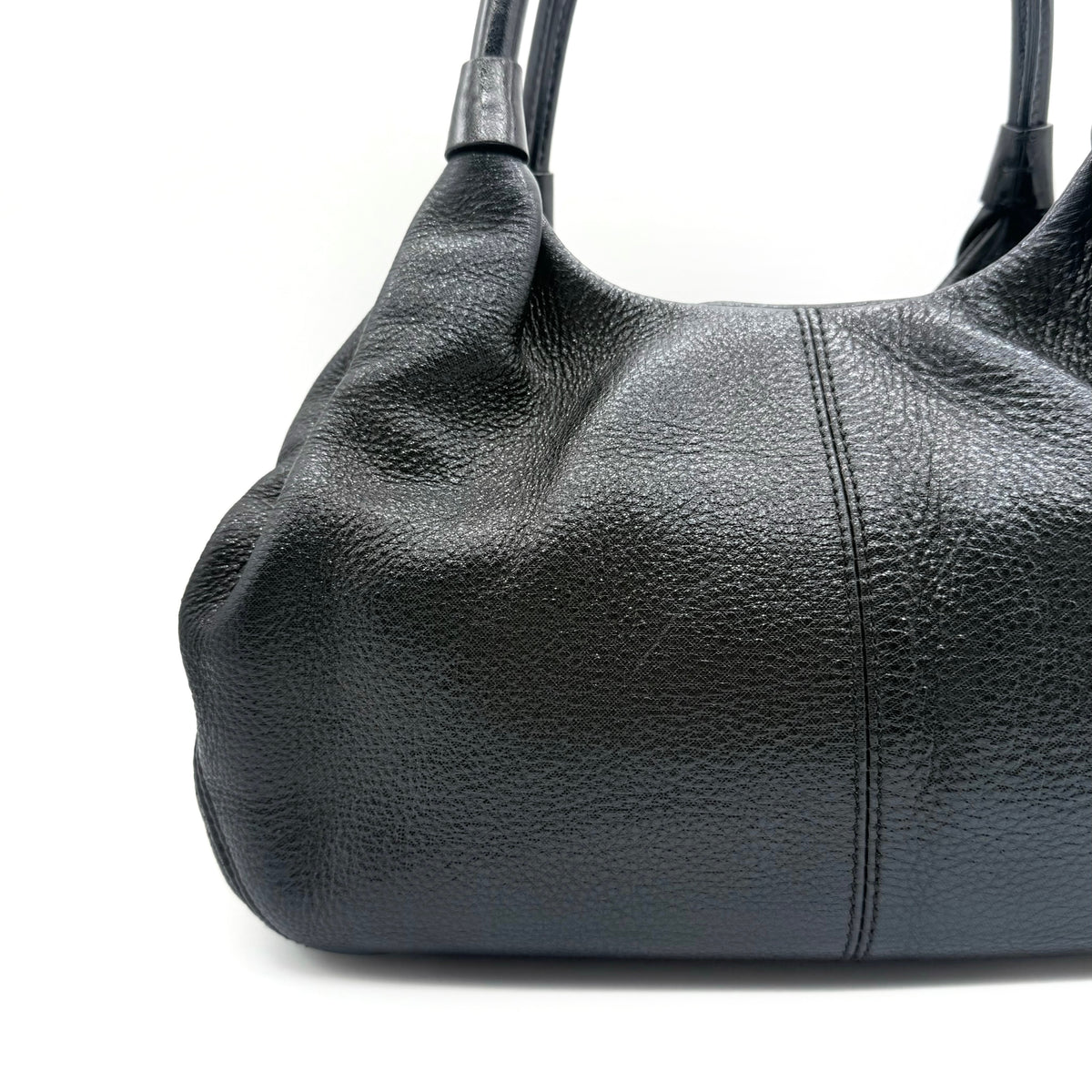 Kate Spade New York Stevie Berkshire Road Shoulder Bag in black pebbled leather with gold-tone hardware and double top handles.