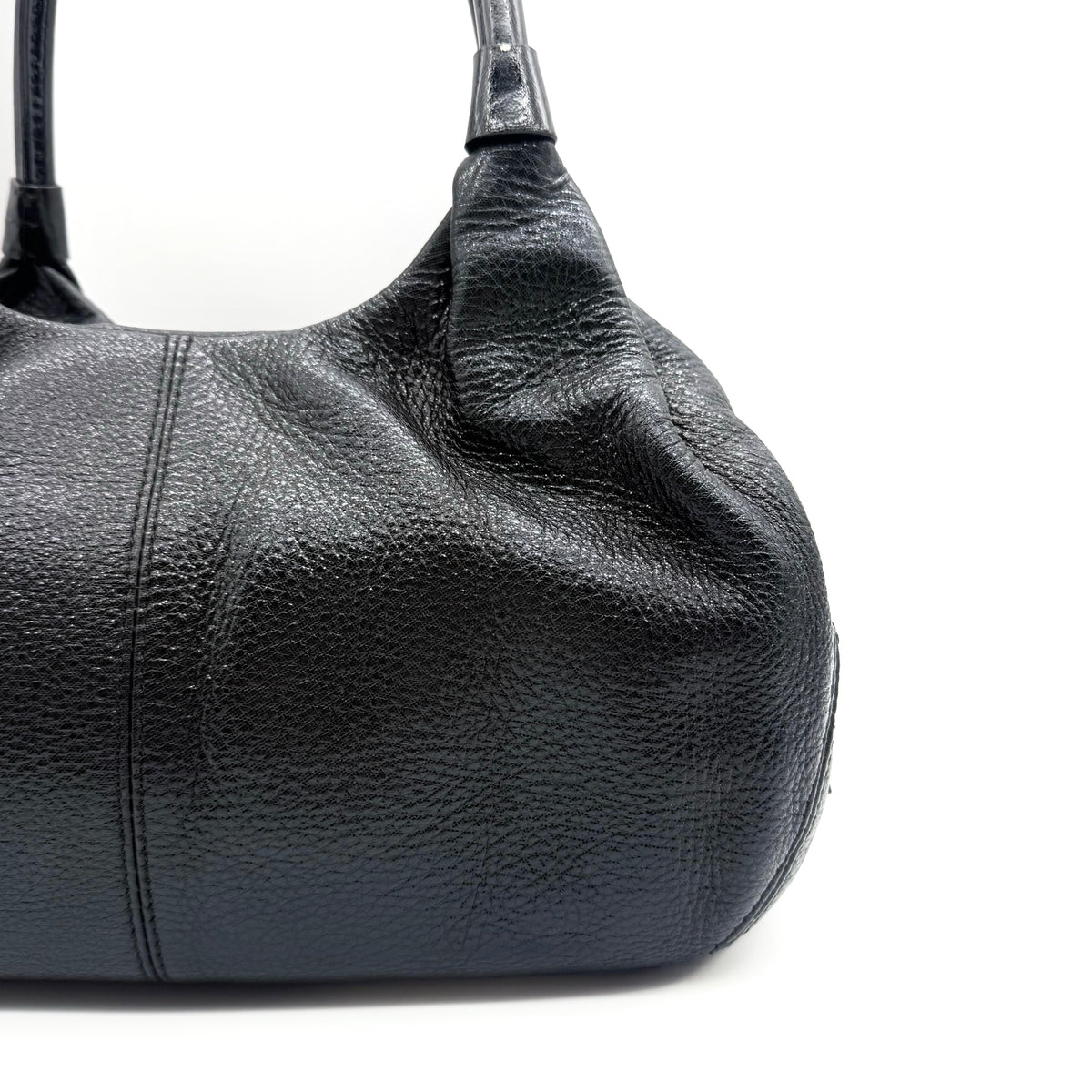 Kate Spade New York Stevie Berkshire Road Shoulder Bag in black pebbled leather with gold-tone hardware and double top handles.