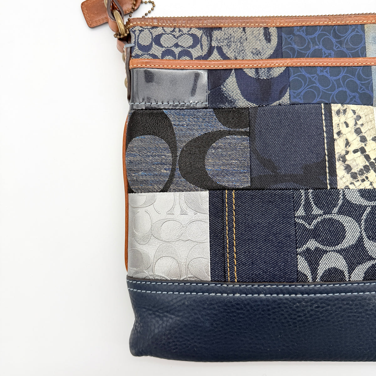 Coach Signature Denim Patchwork Swingpack Crossbody Bag Blue/Brown