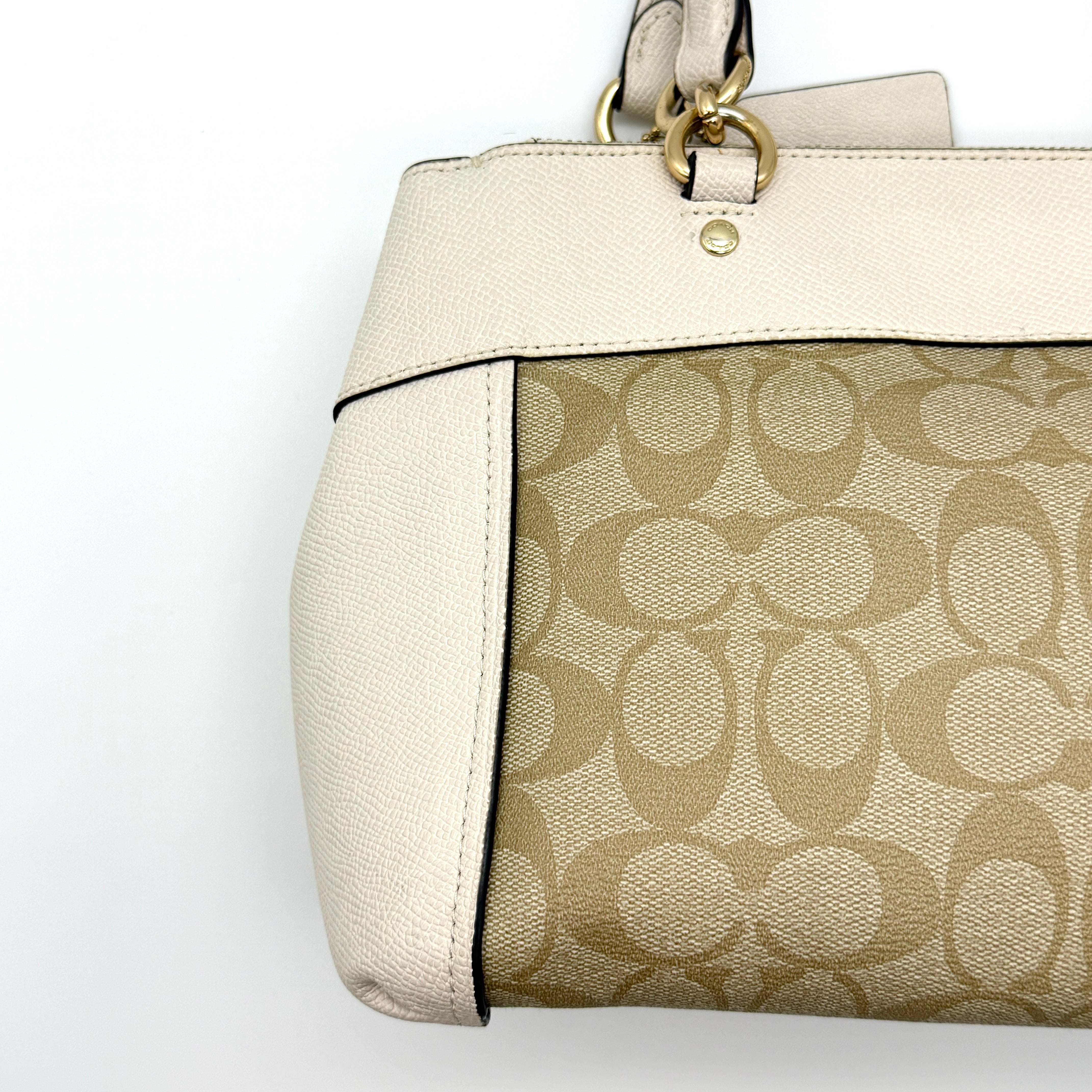 Coach 2Way Signature Mini Brooke Carryall Shoulder Bag Beige/White