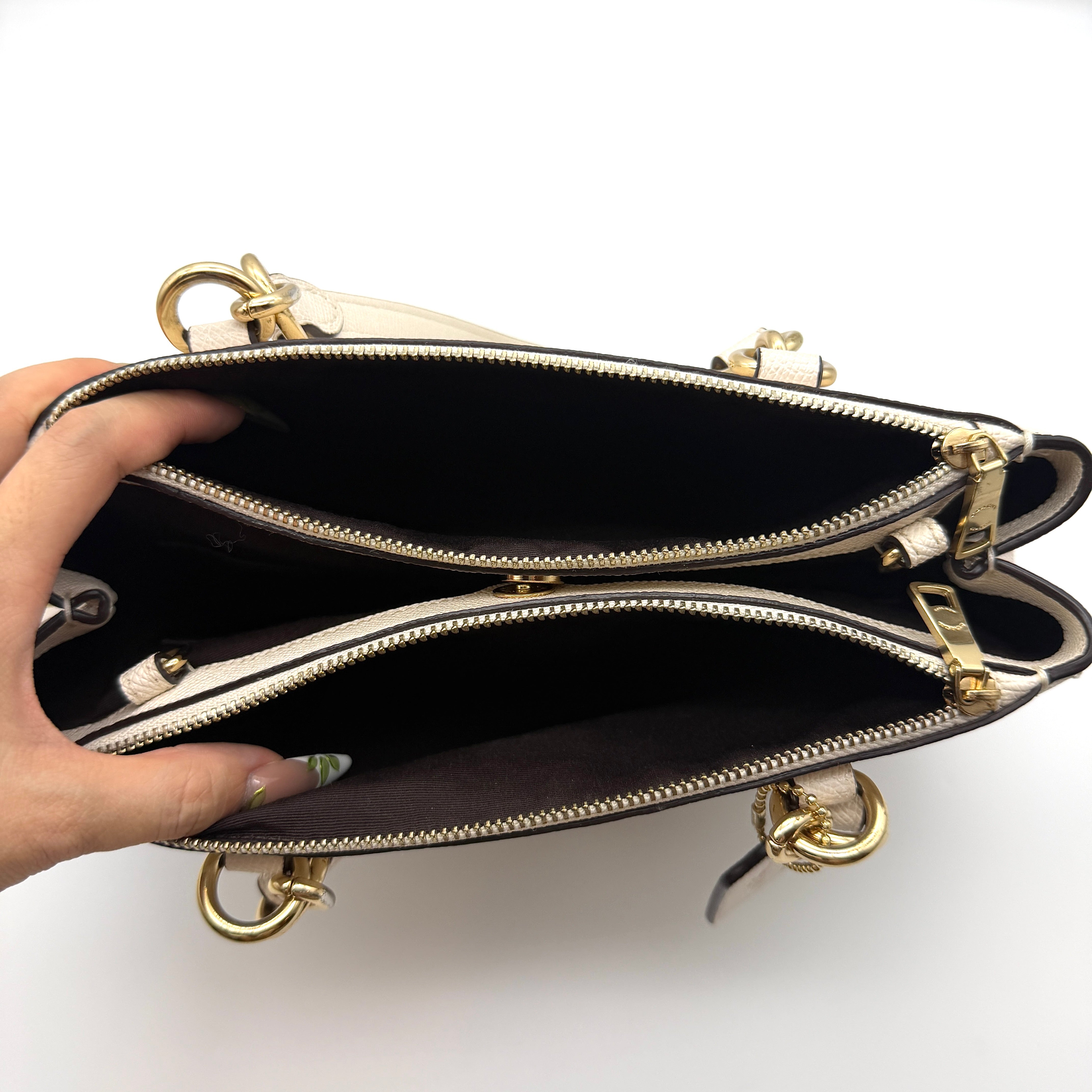 Coach 2Way Signature Mini Brooke Carryall Shoulder Bag Beige/White