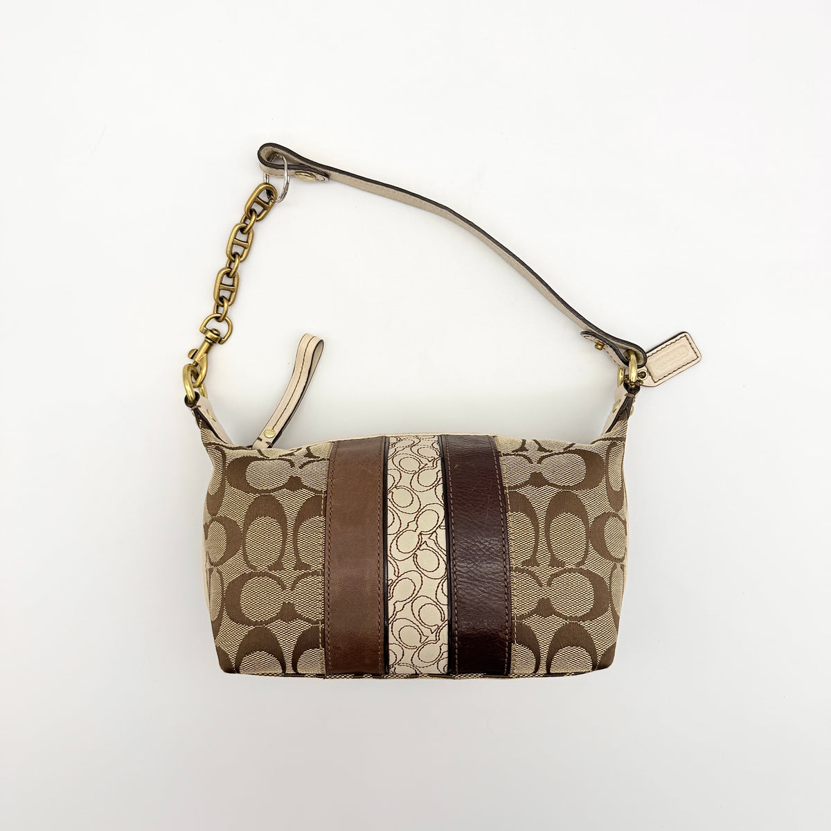 Coach Signature Stripe Mini Hobo Shoulder Bag Beige/Brown