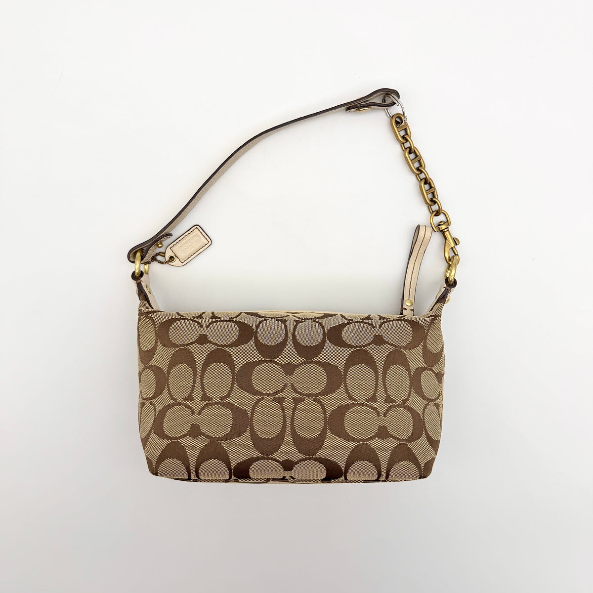 Coach Signature Stripe Mini Hobo Shoulder Bag Beige/Brown