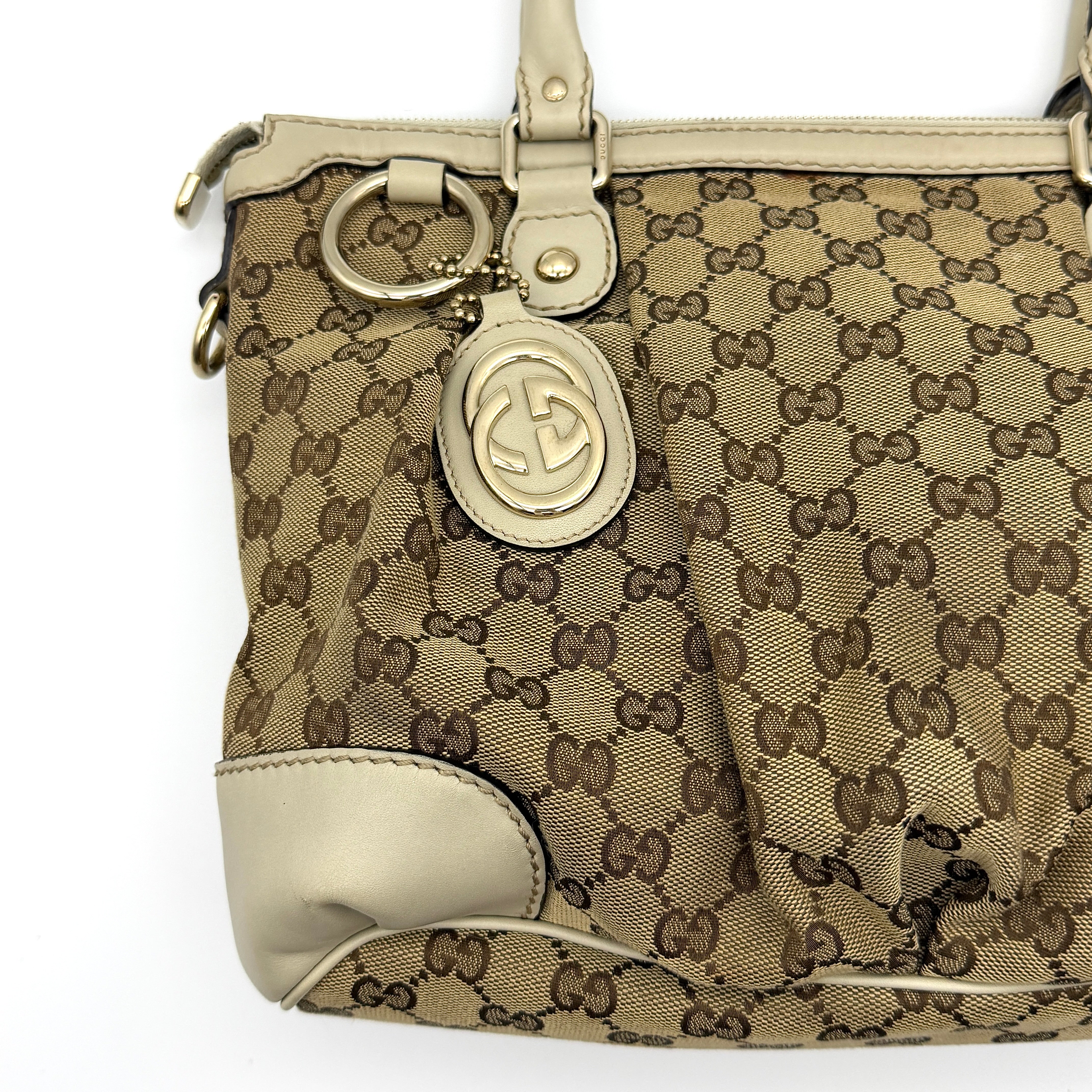 Gucci 2Way GG Monogram Sukey Shoulder Bag Beige/White