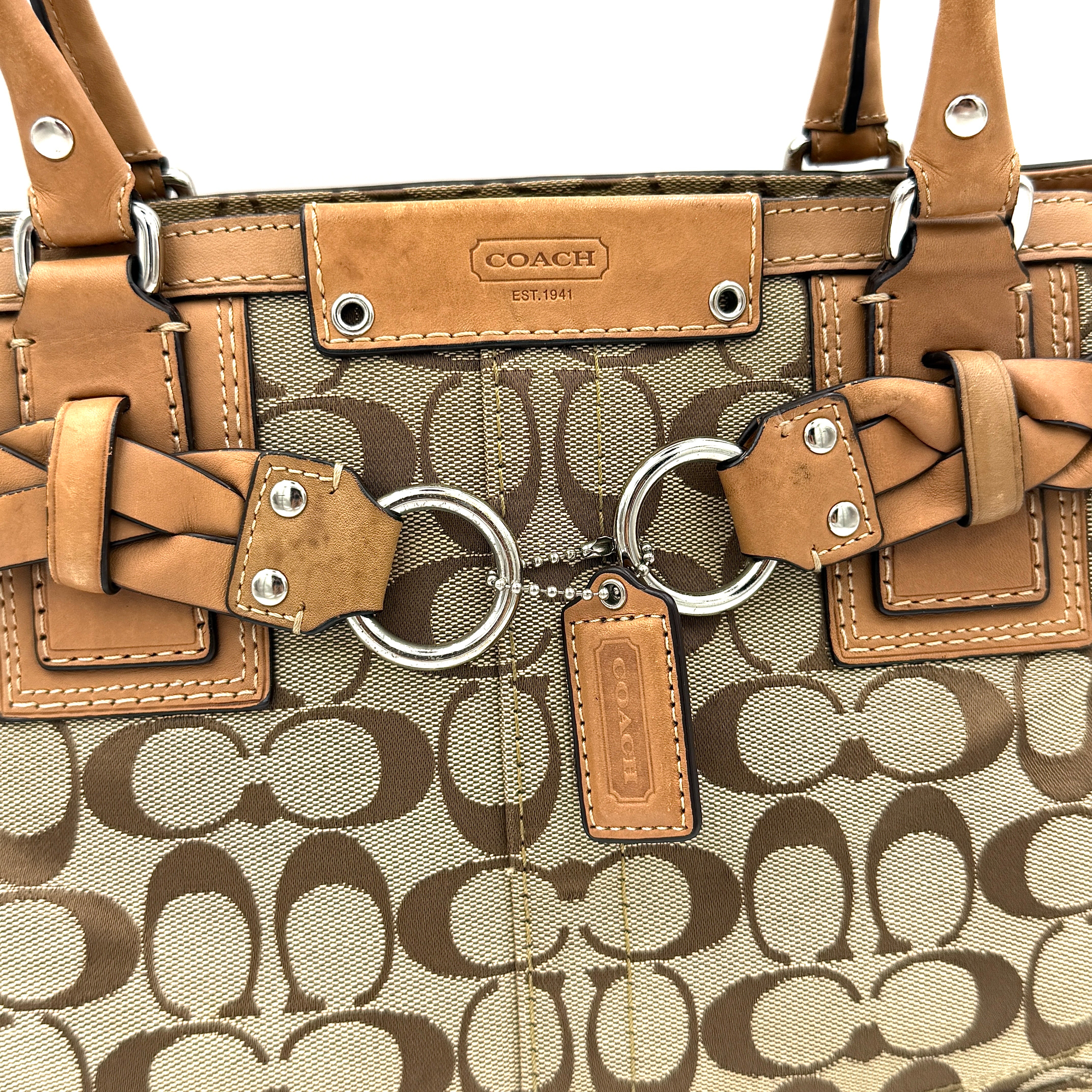 Coach Signature Hampton Carryall Shoulder Bag Beige/Tan