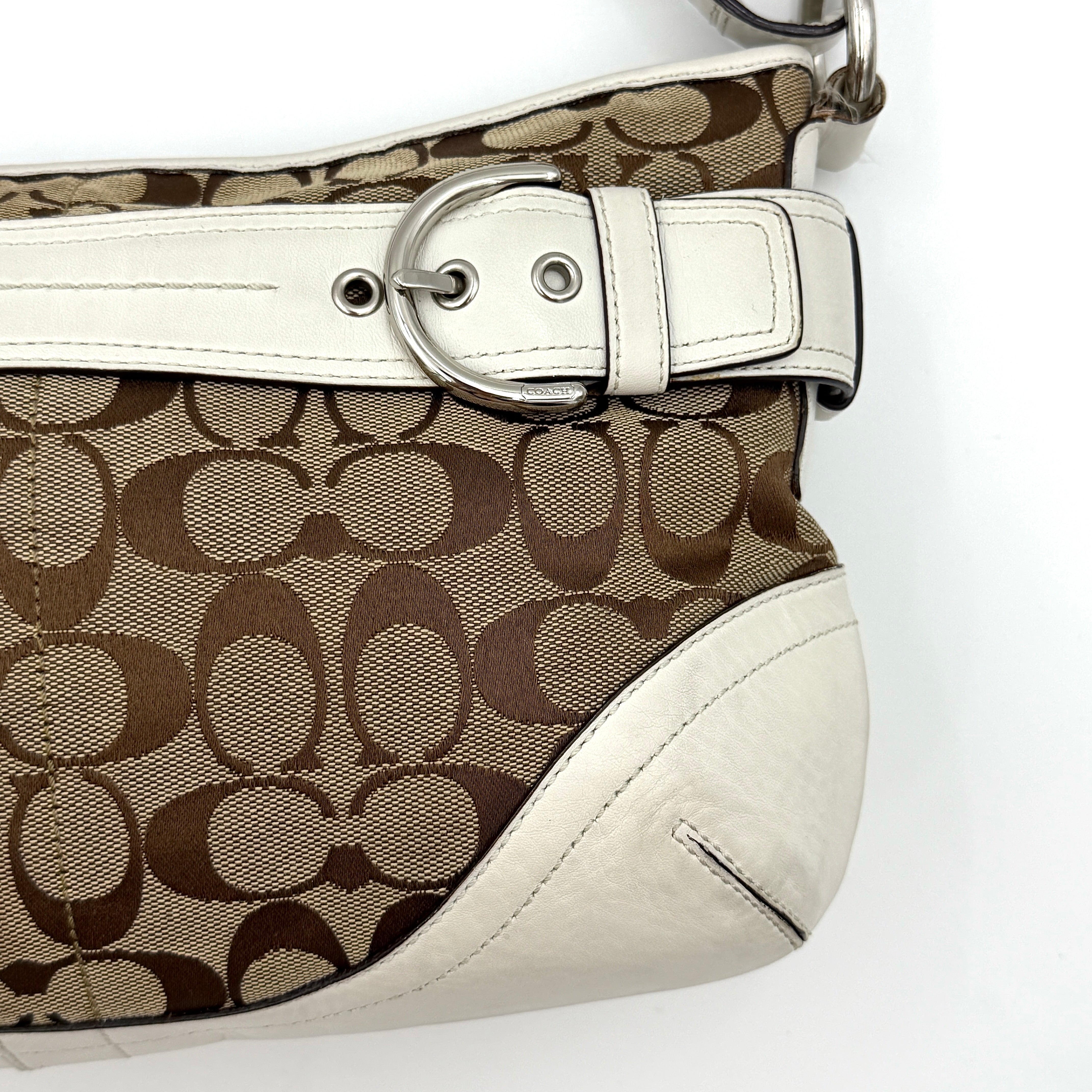 Coach 2Way Signature Sufflette Shoulder Bag Beige/White