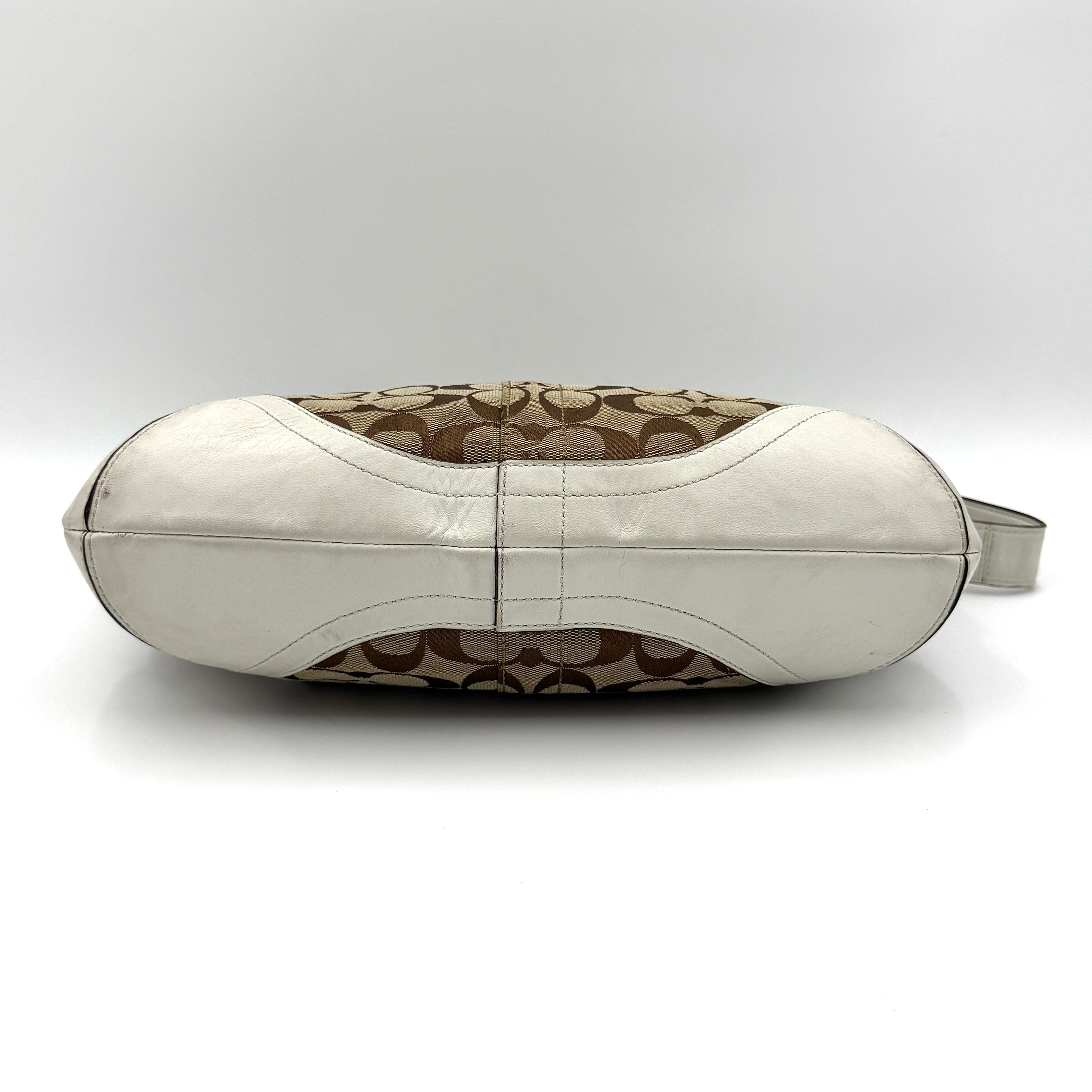 Coach 2Way Signature Sufflette Shoulder Bag Beige/White