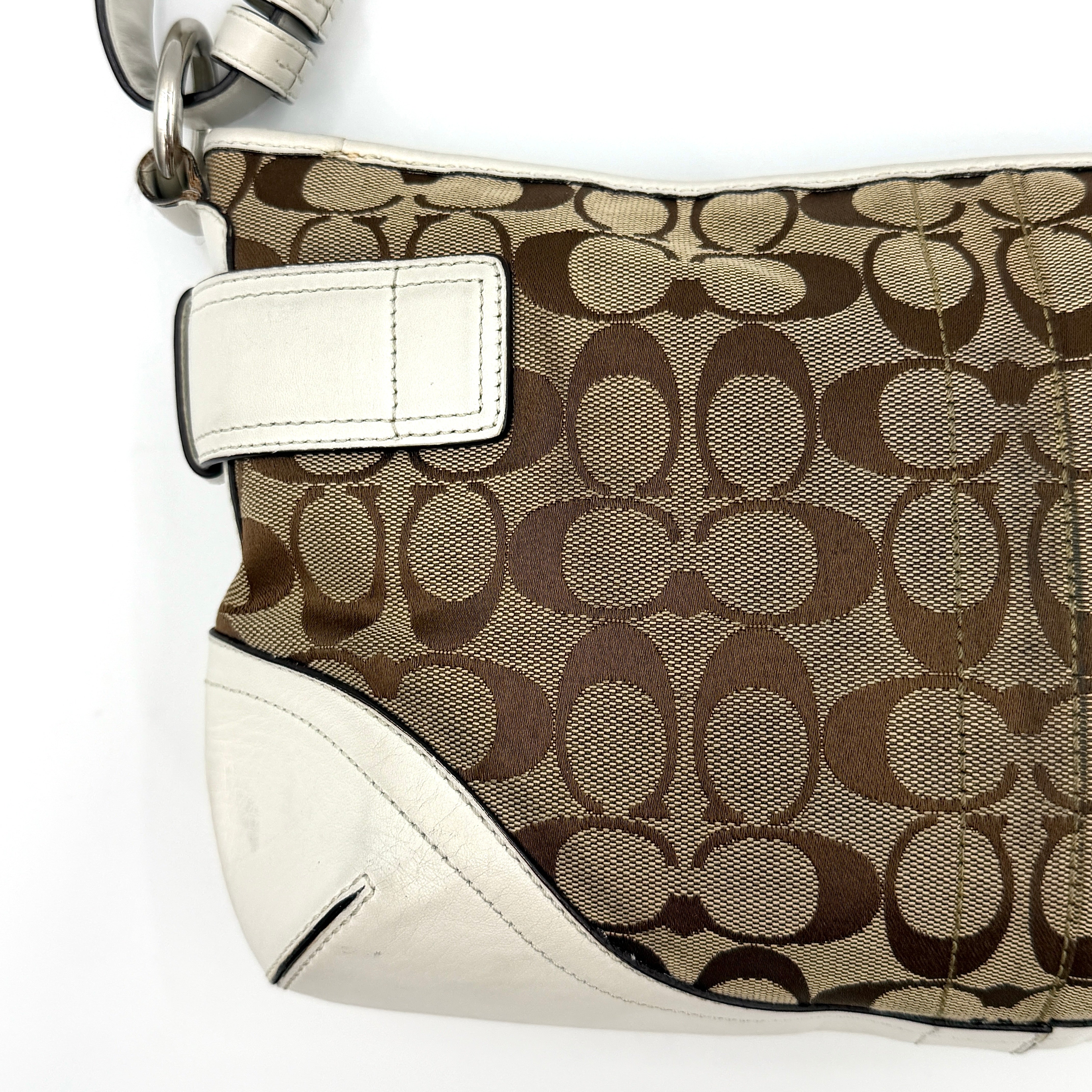Coach 2Way Signature Sufflette Shoulder Bag Beige/White