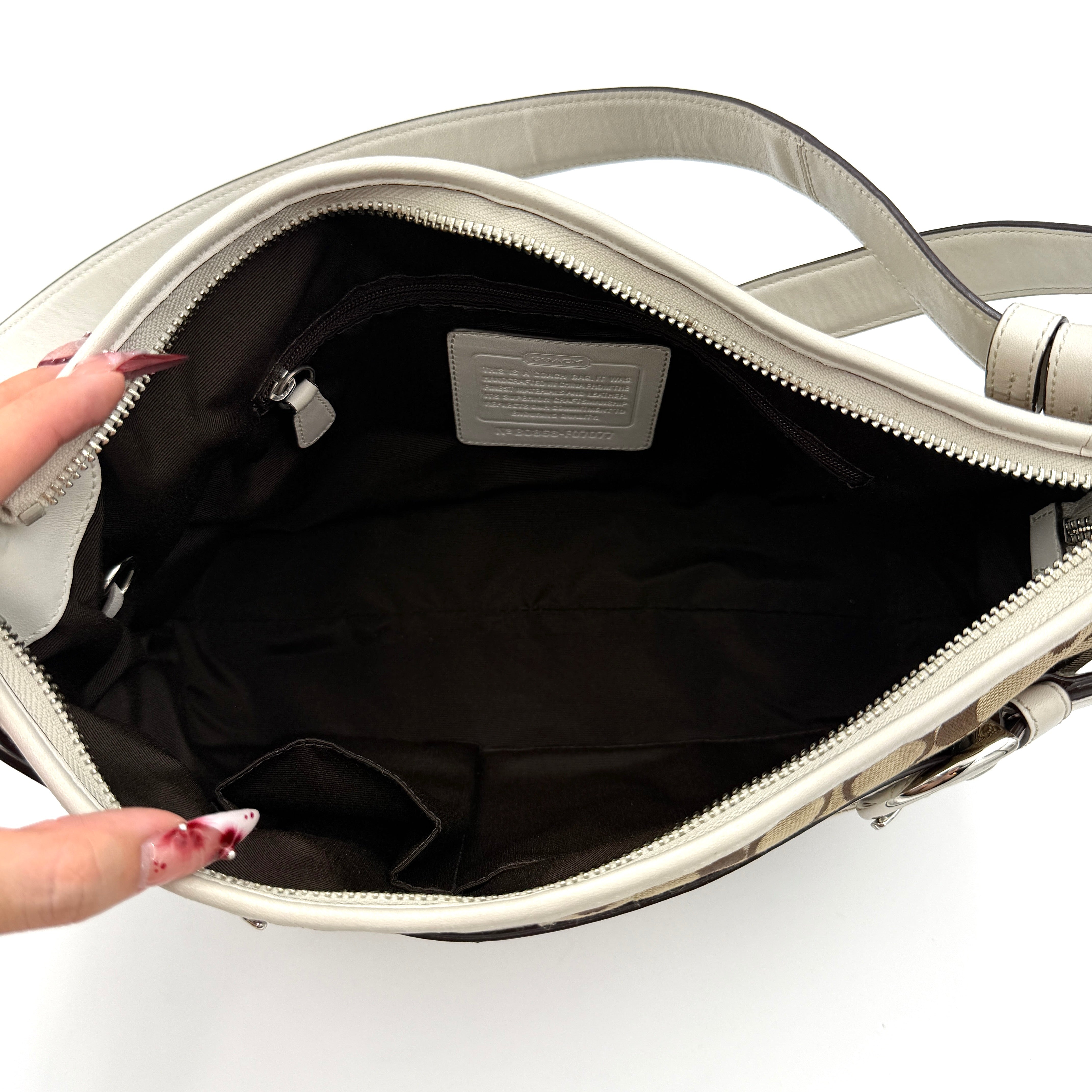 Coach 2Way Signature Sufflette Shoulder Bag Beige/White