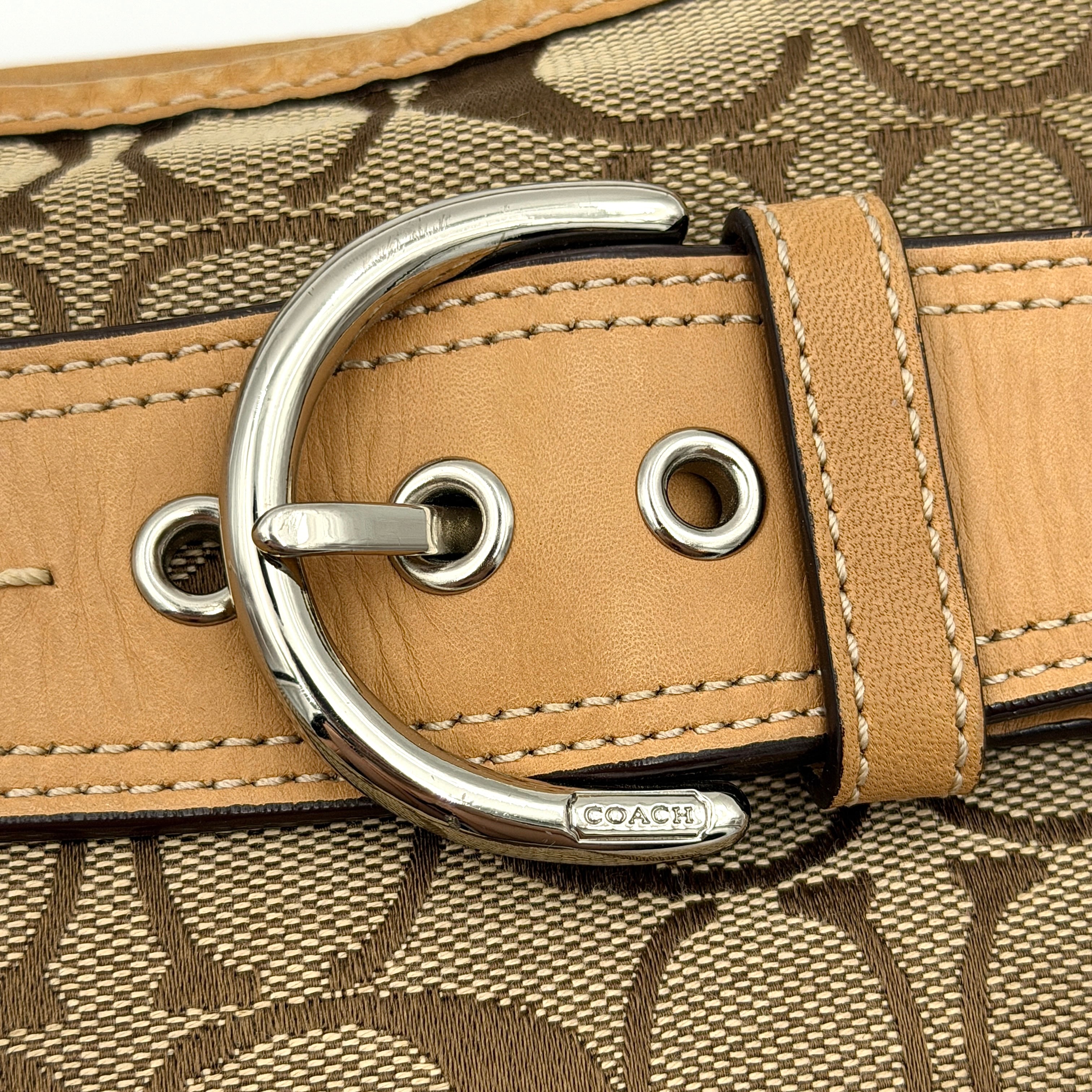 Coach 2Way Signature Sufflette Shoulder Bag Beige/Tan