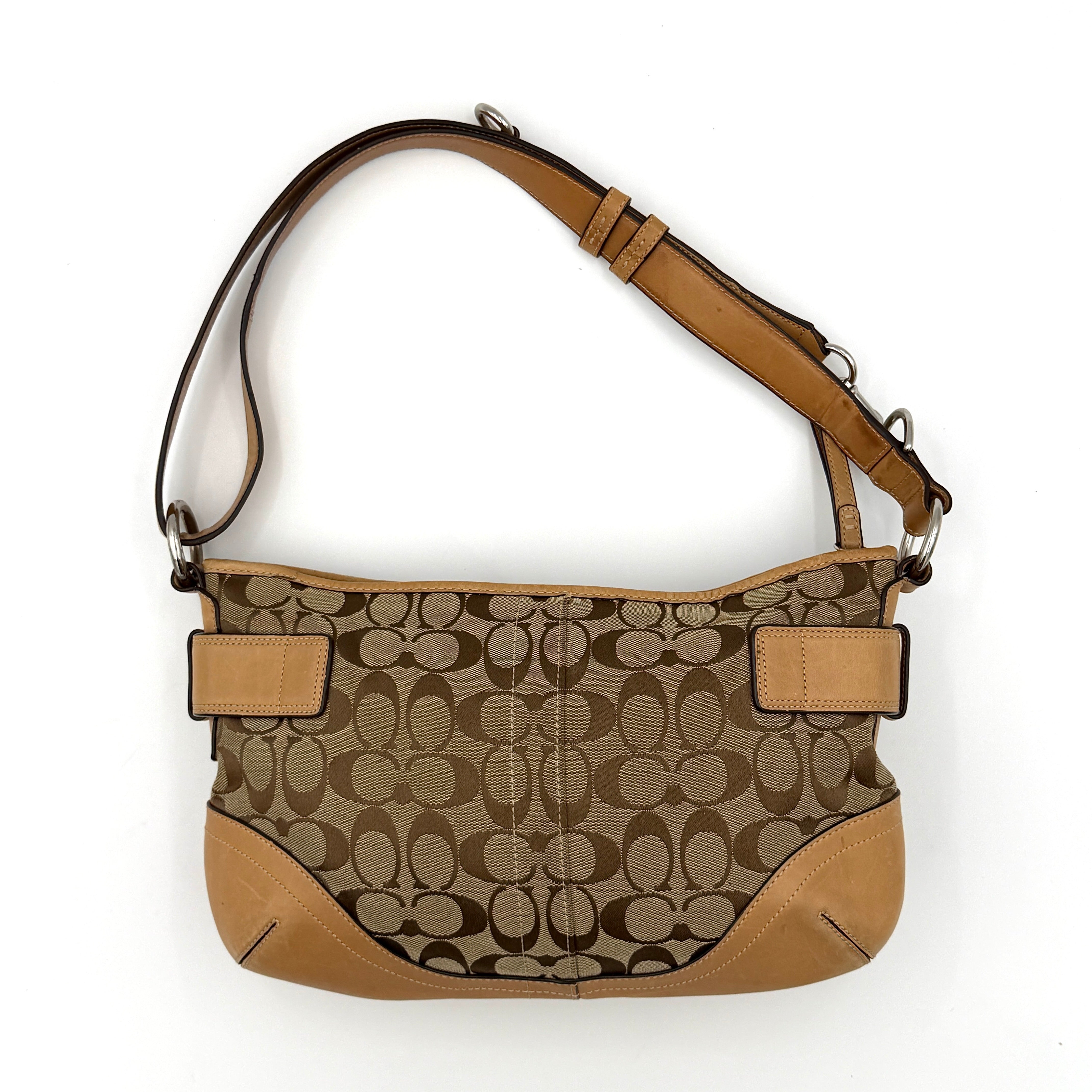Coach 2Way Signature Sufflette Shoulder Bag Beige/Tan