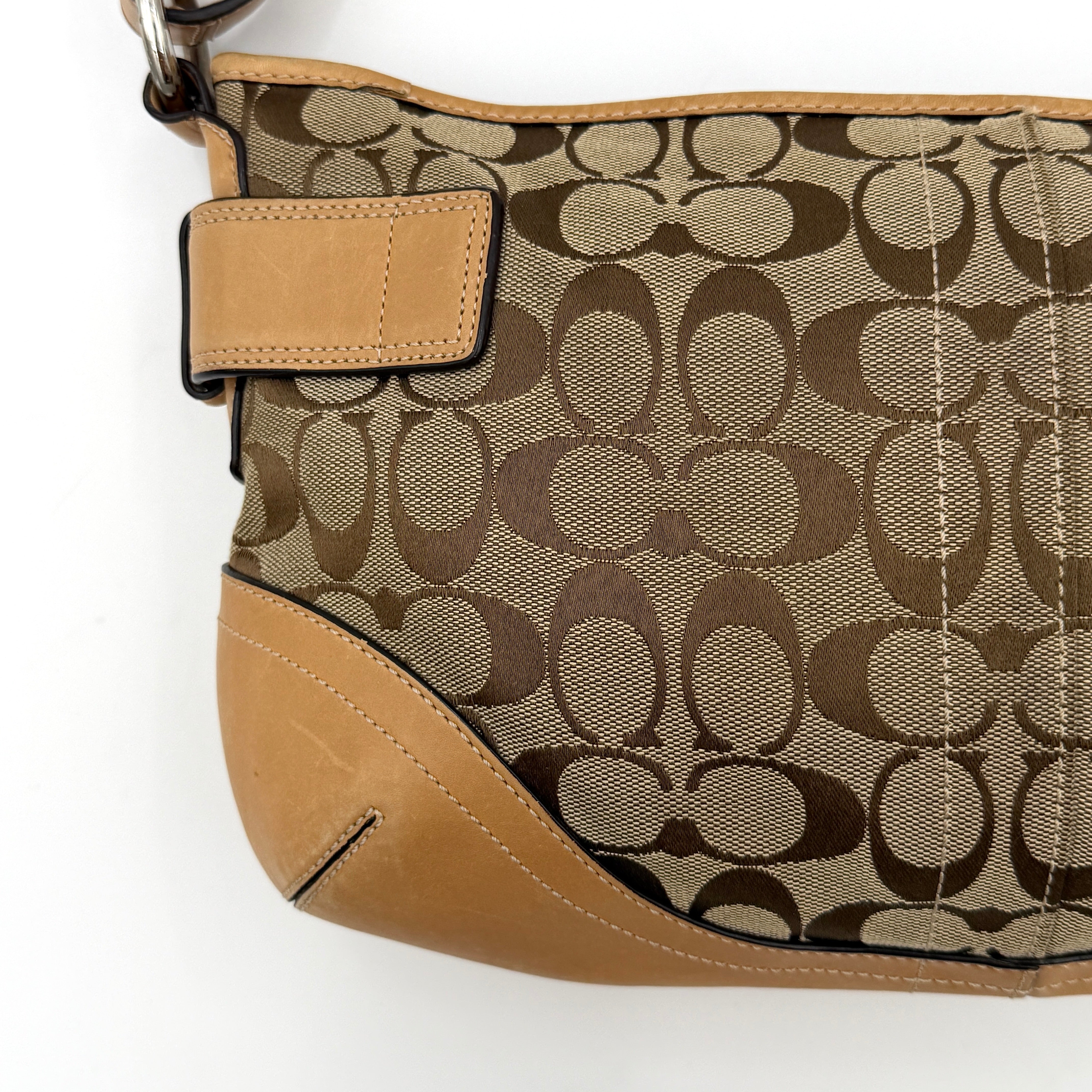 Coach 2Way Signature Sufflette Shoulder Bag Beige/Tan