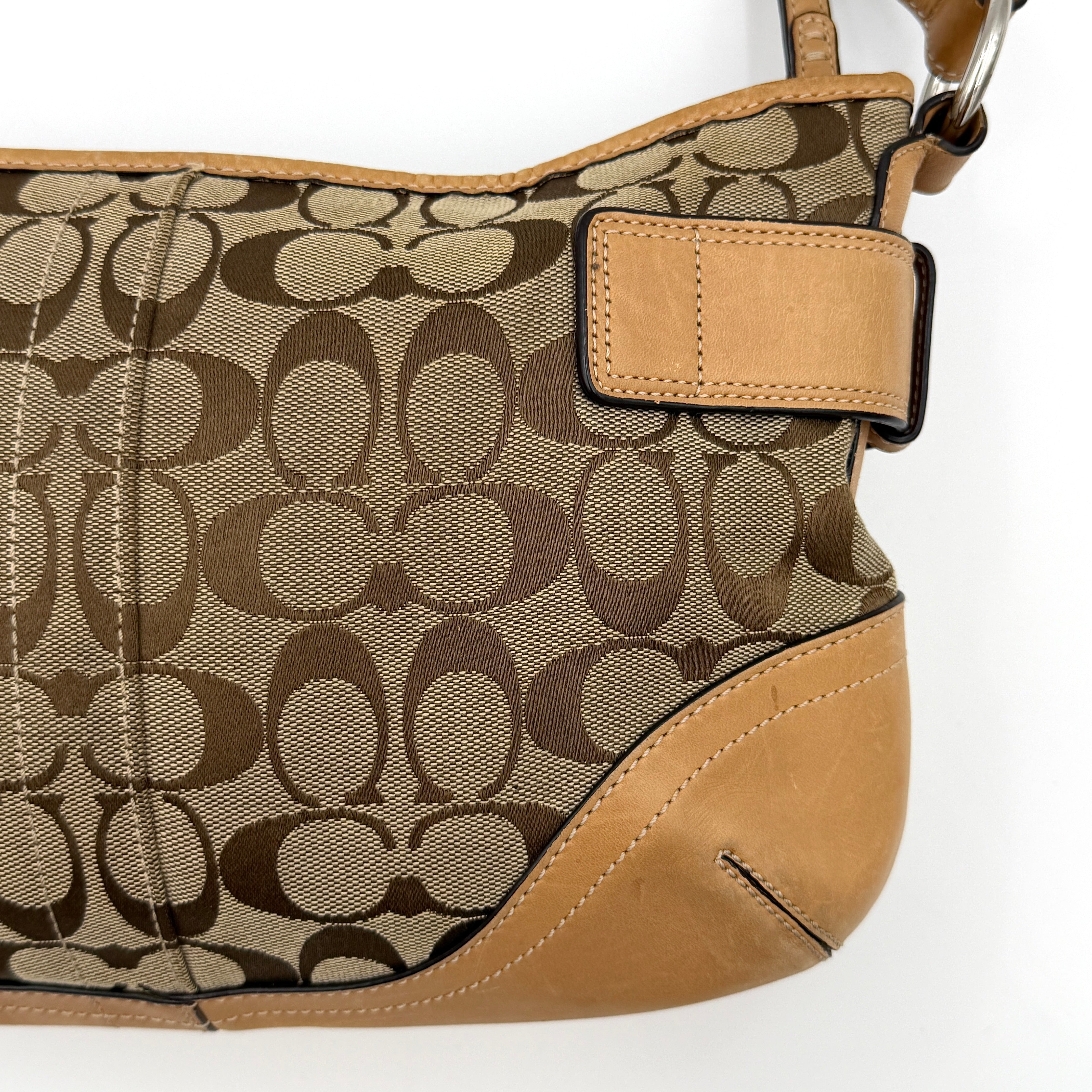 Coach 2Way Signature Sufflette Shoulder Bag Beige/Tan