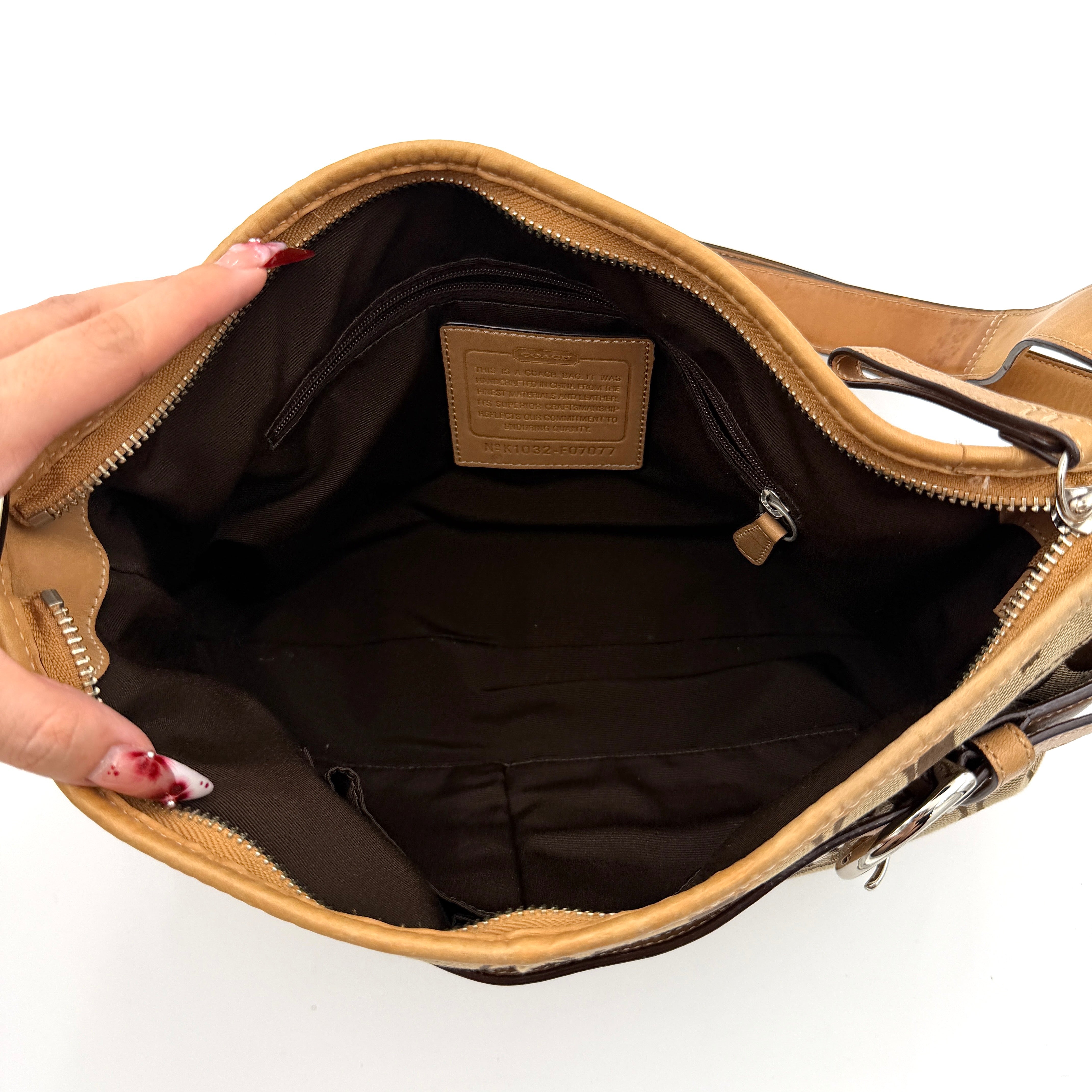 Coach 2Way Signature Sufflette Shoulder Bag Beige/Tan