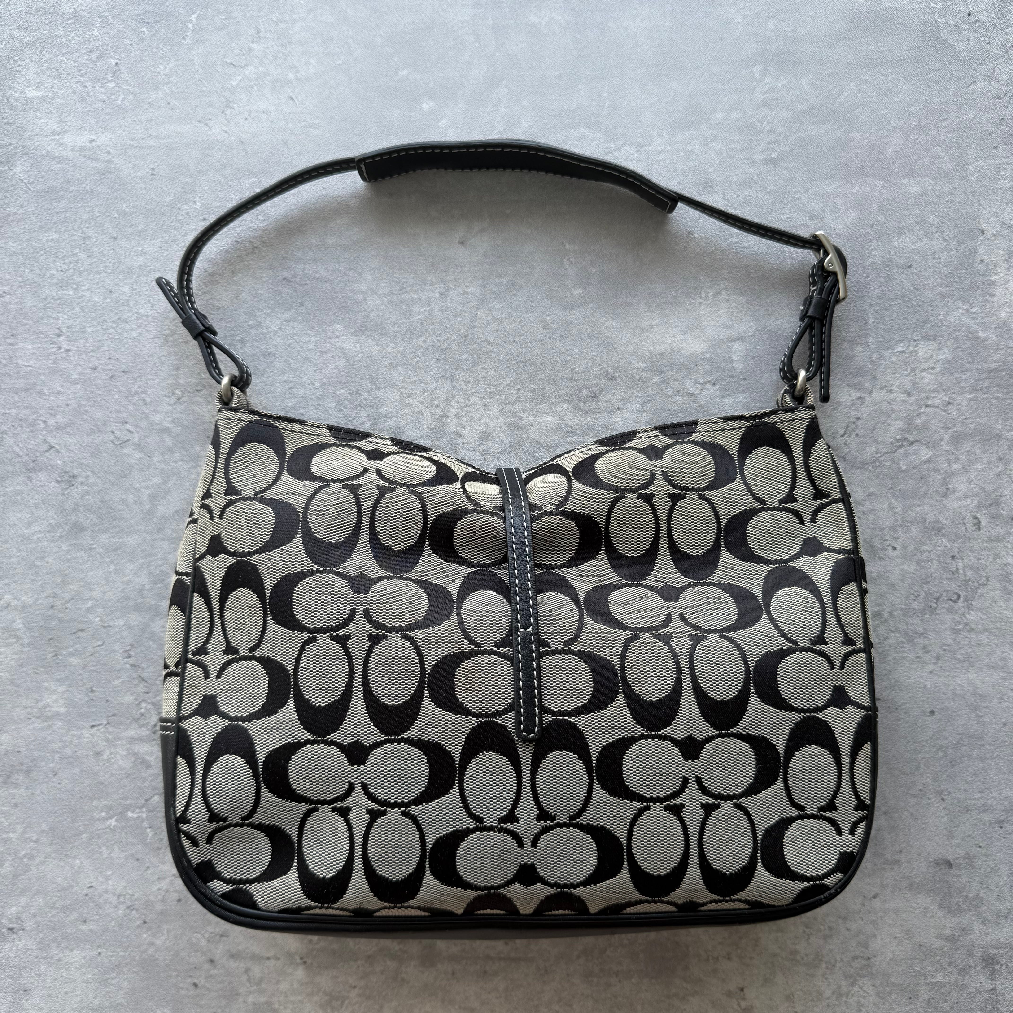 Coach Hobo Signature Clip Canvas Handbag Grey/Black