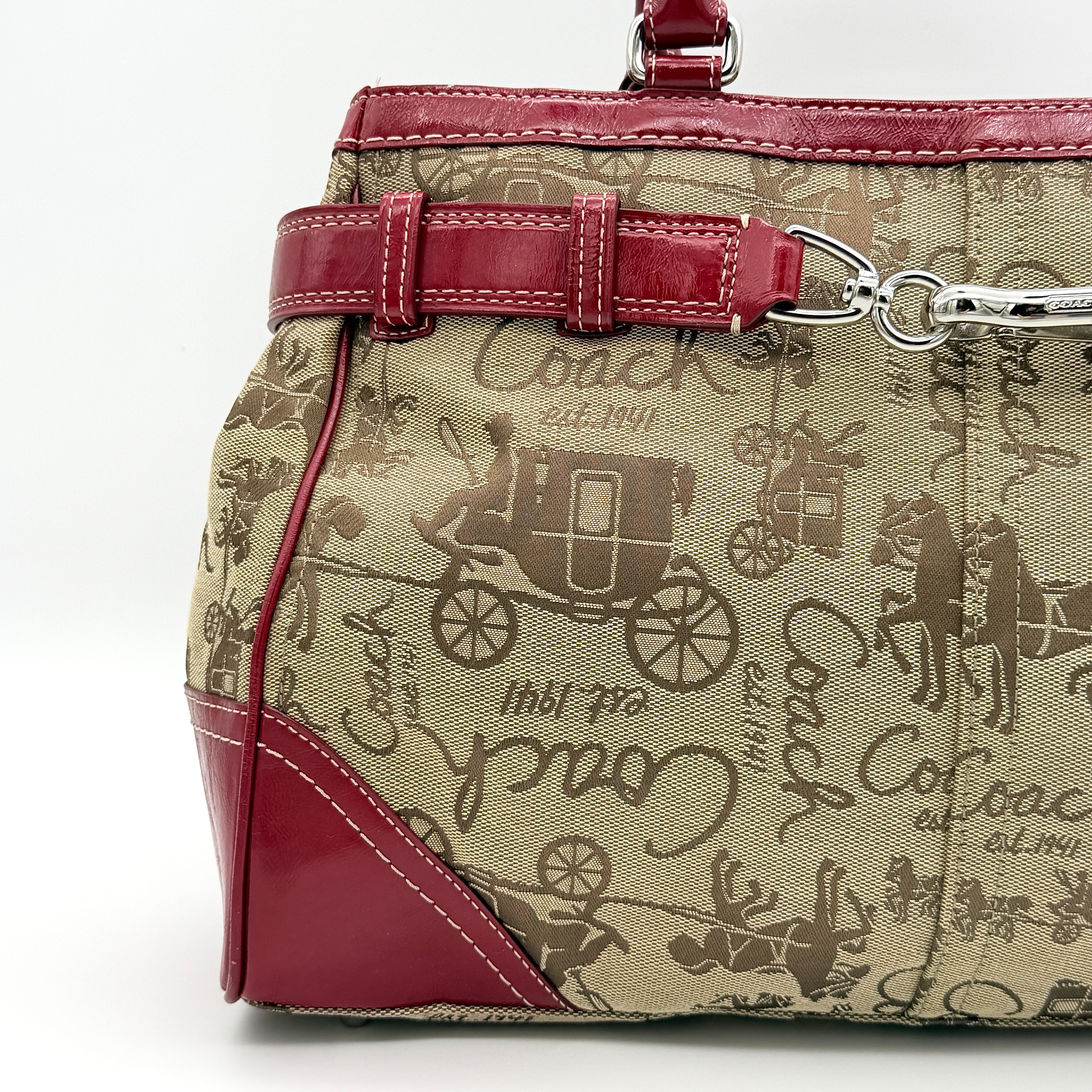 Coach Horse Carriage Hampton Carryall Handbag Beige/Red