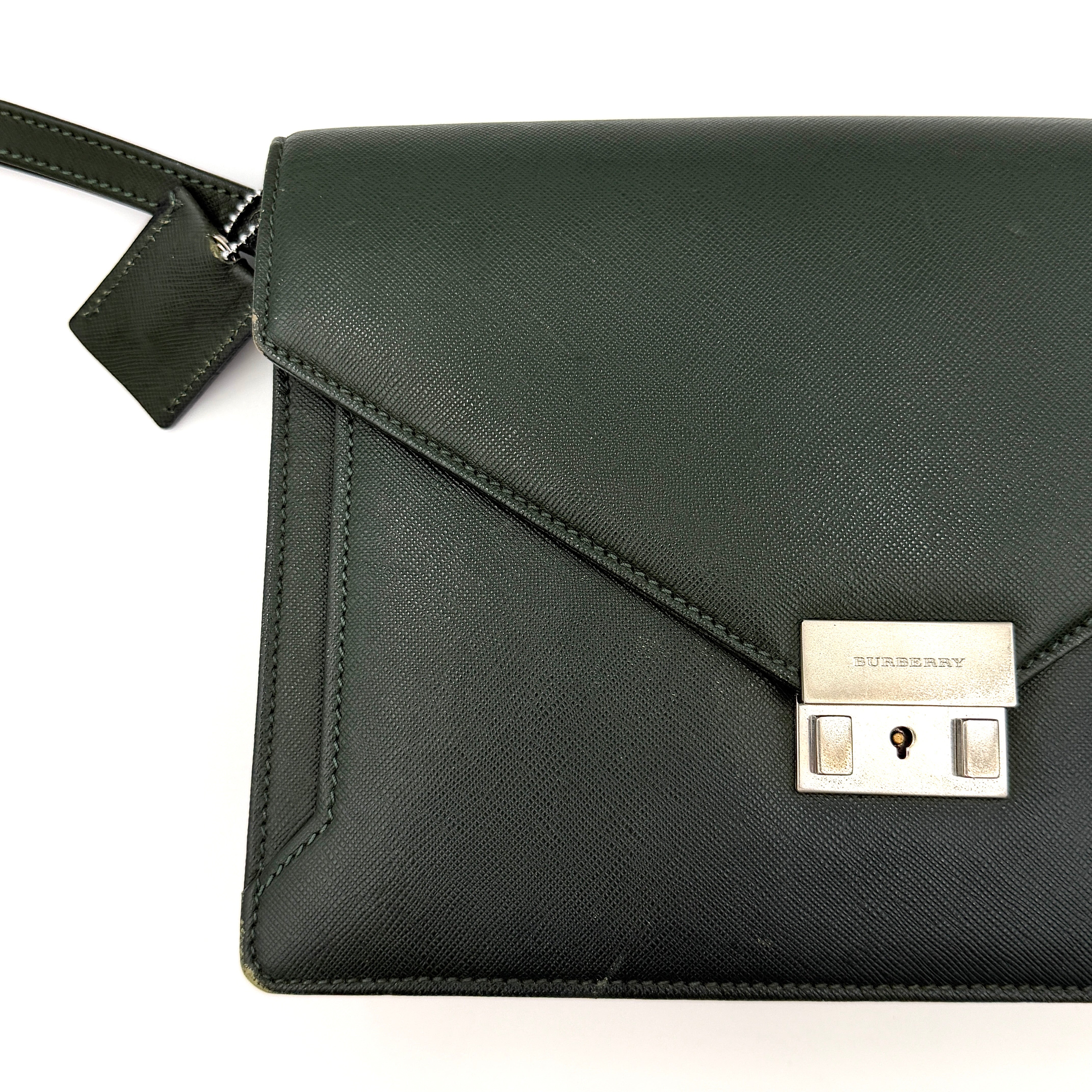Burberry Leather Clutch Bag Dark Green