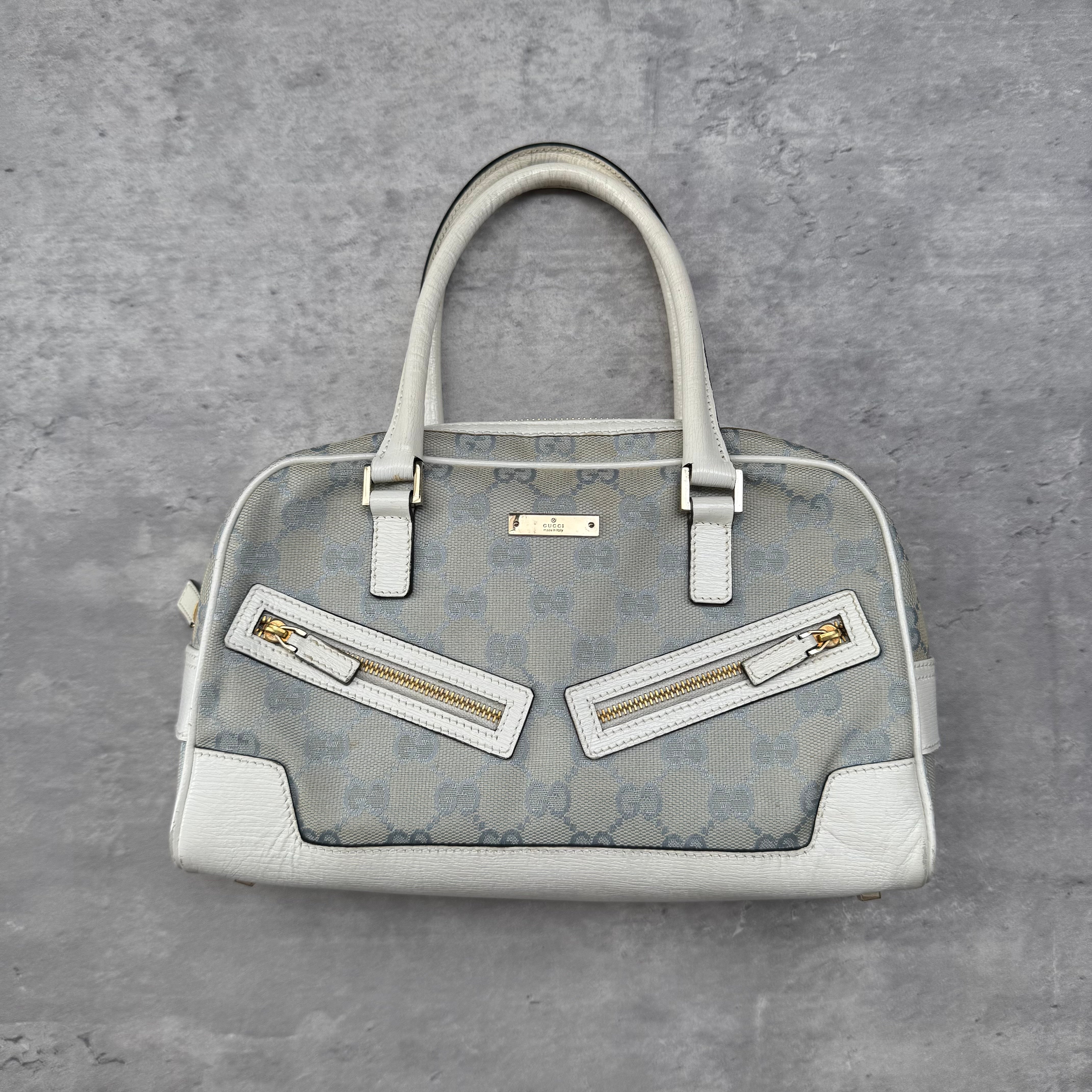 Gucci GG Monogram Boston Bowler ShoulderBag Light Blue/White