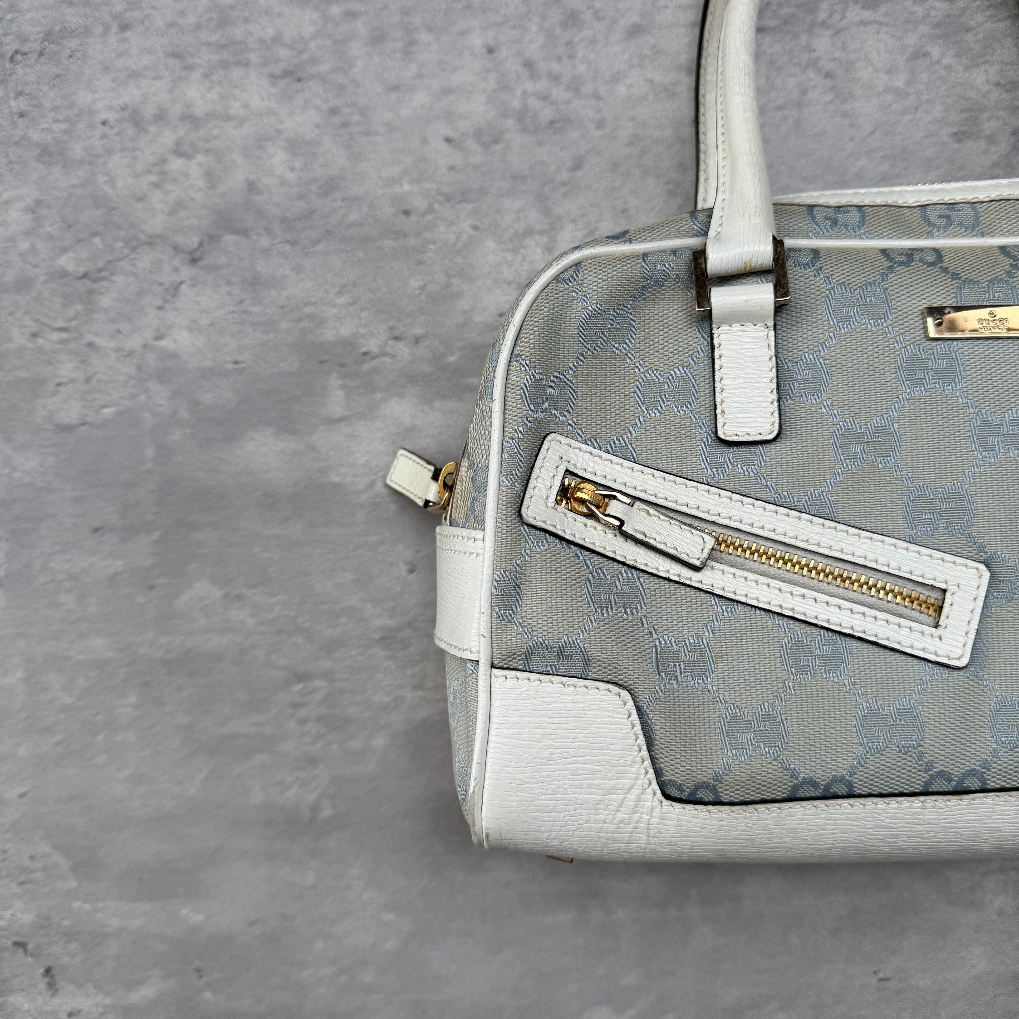 Gucci GG Monogram Boston Bowler ShoulderBag Light Blue/White