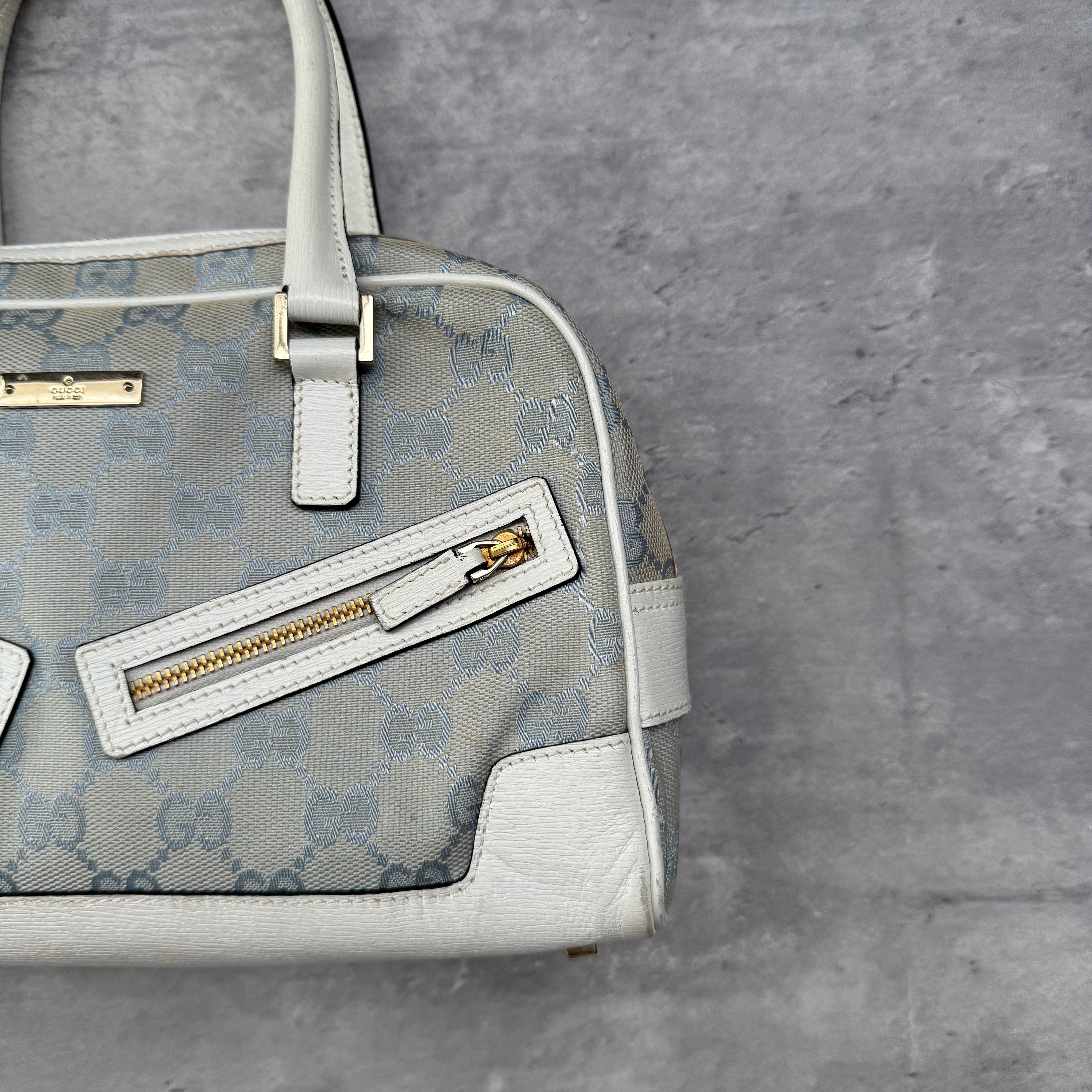 Gucci GG Monogram Boston Bowler ShoulderBag Light Blue/White