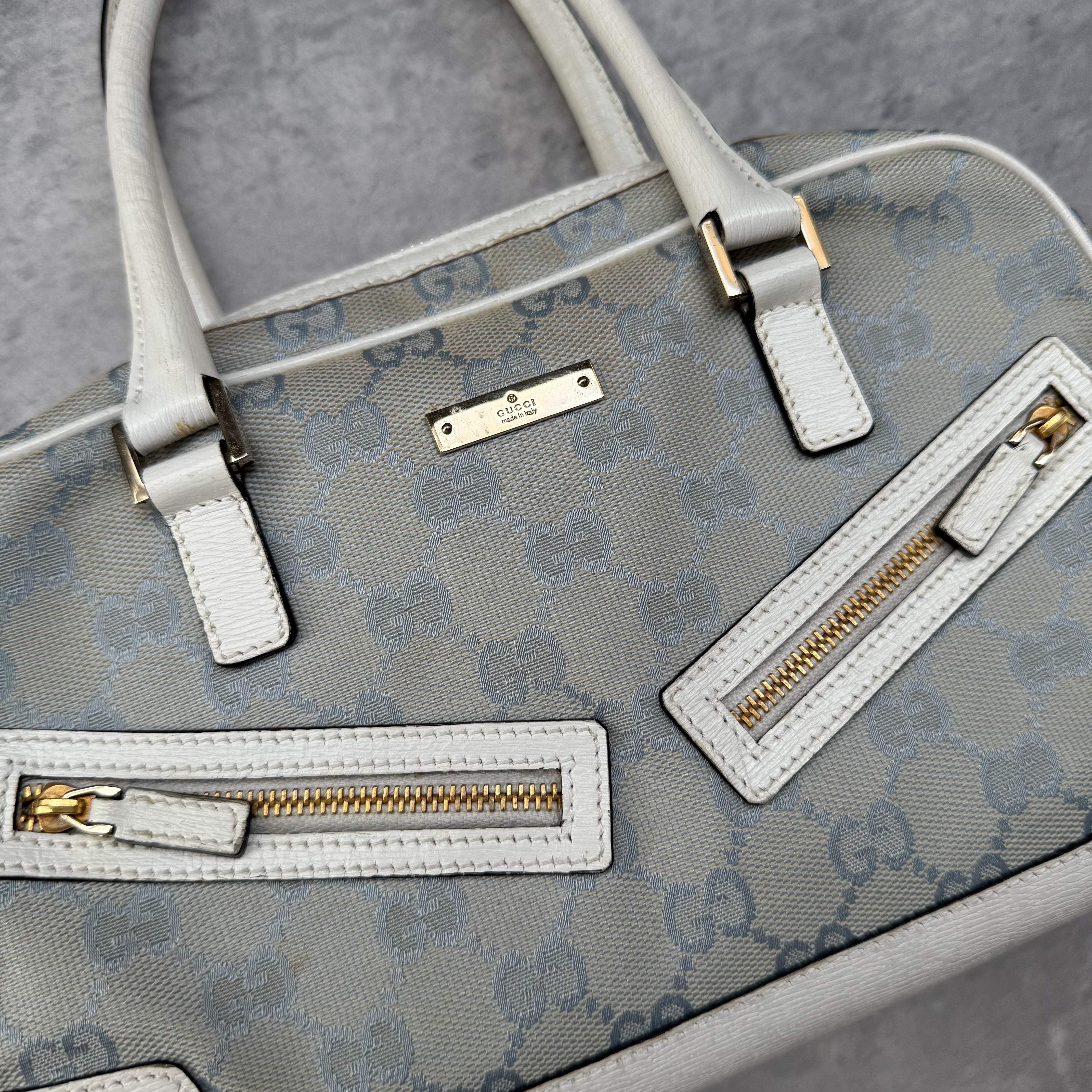 Gucci GG Monogram Boston Bowler ShoulderBag Light Blue/White