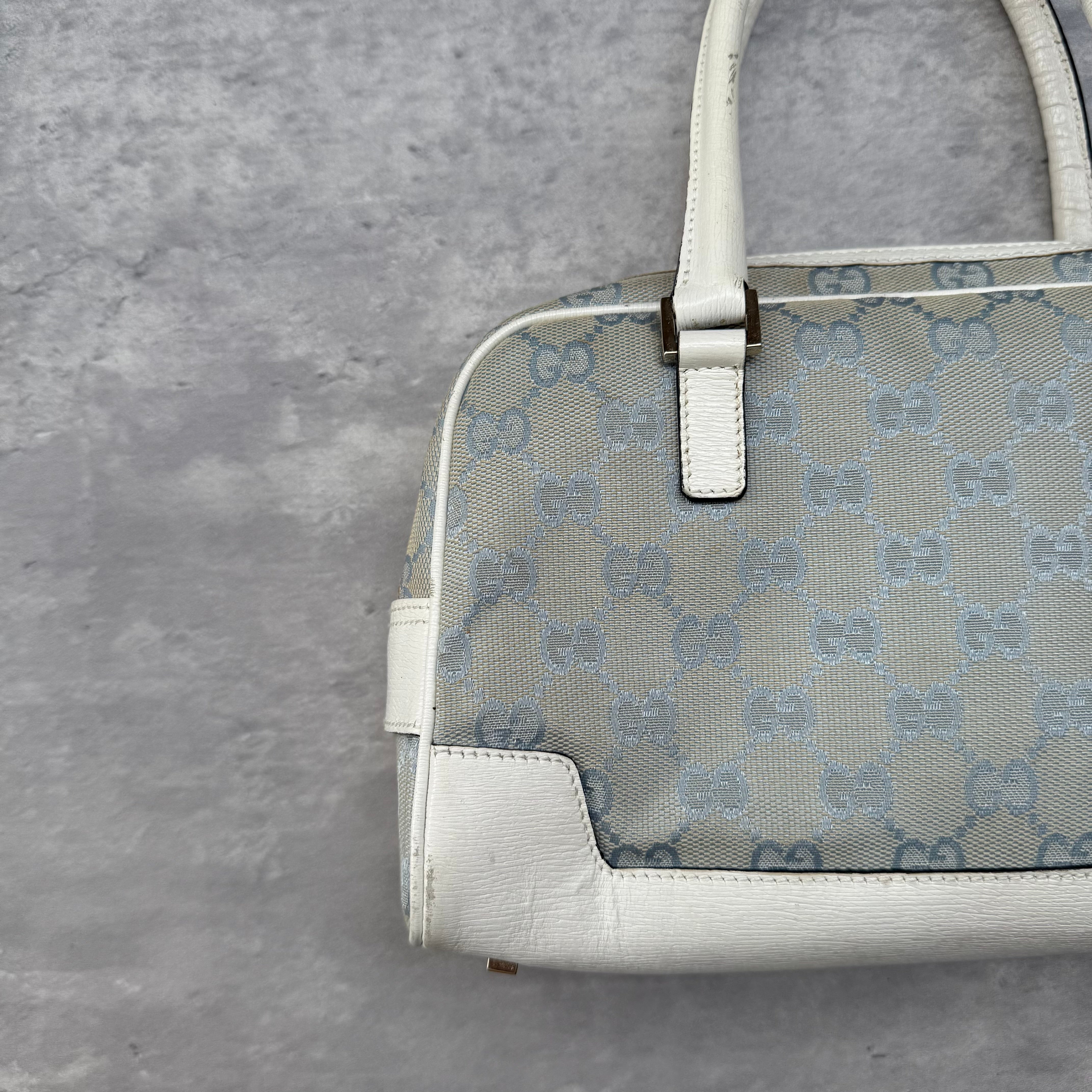 Gucci GG Monogram Boston Bowler ShoulderBag Light Blue/White