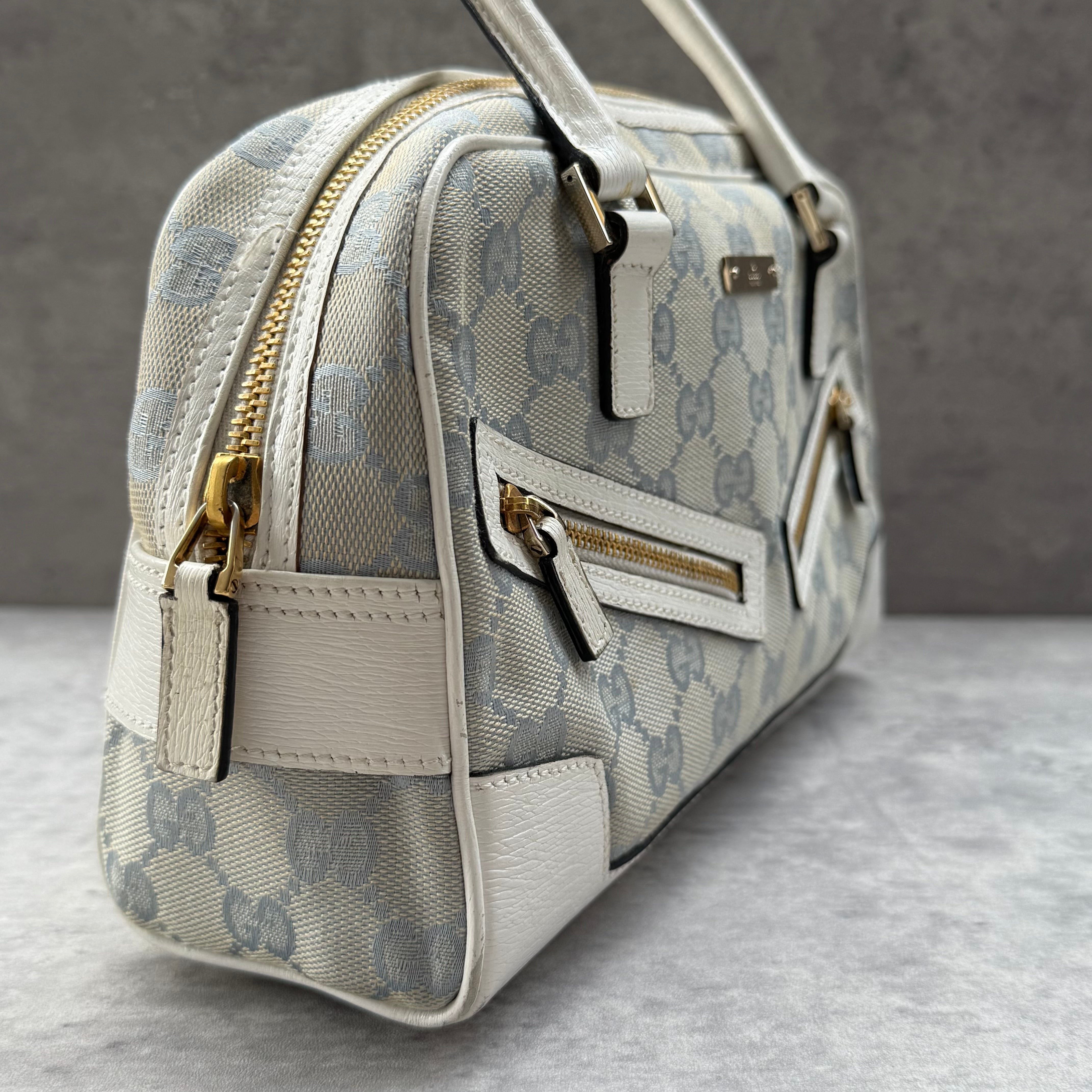 Gucci GG Monogram Boston Bowler ShoulderBag Light Blue/White