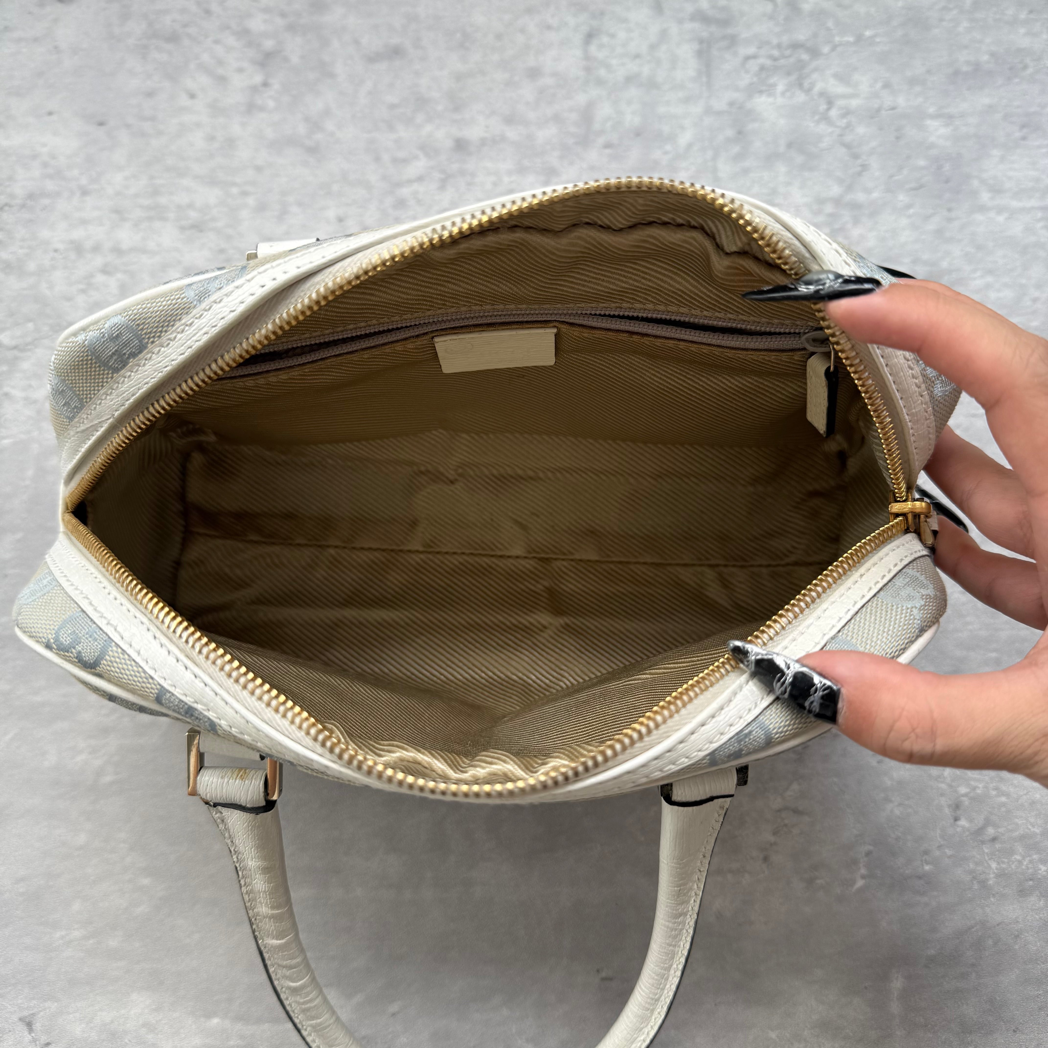 Gucci GG Monogram Boston Bowler ShoulderBag Light Blue/White