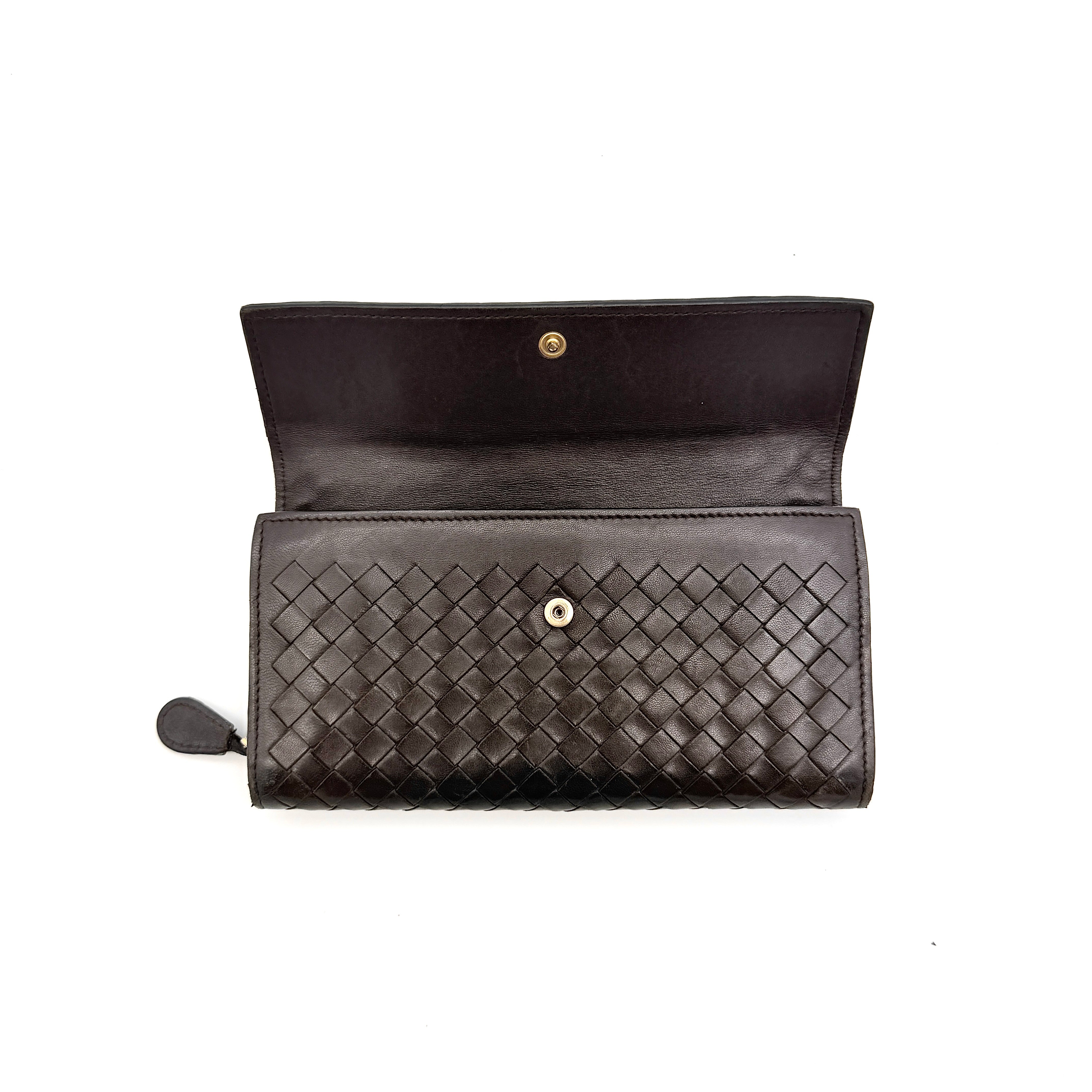 Bottega Veneta Intrecciato Long Wallet Dark Brown