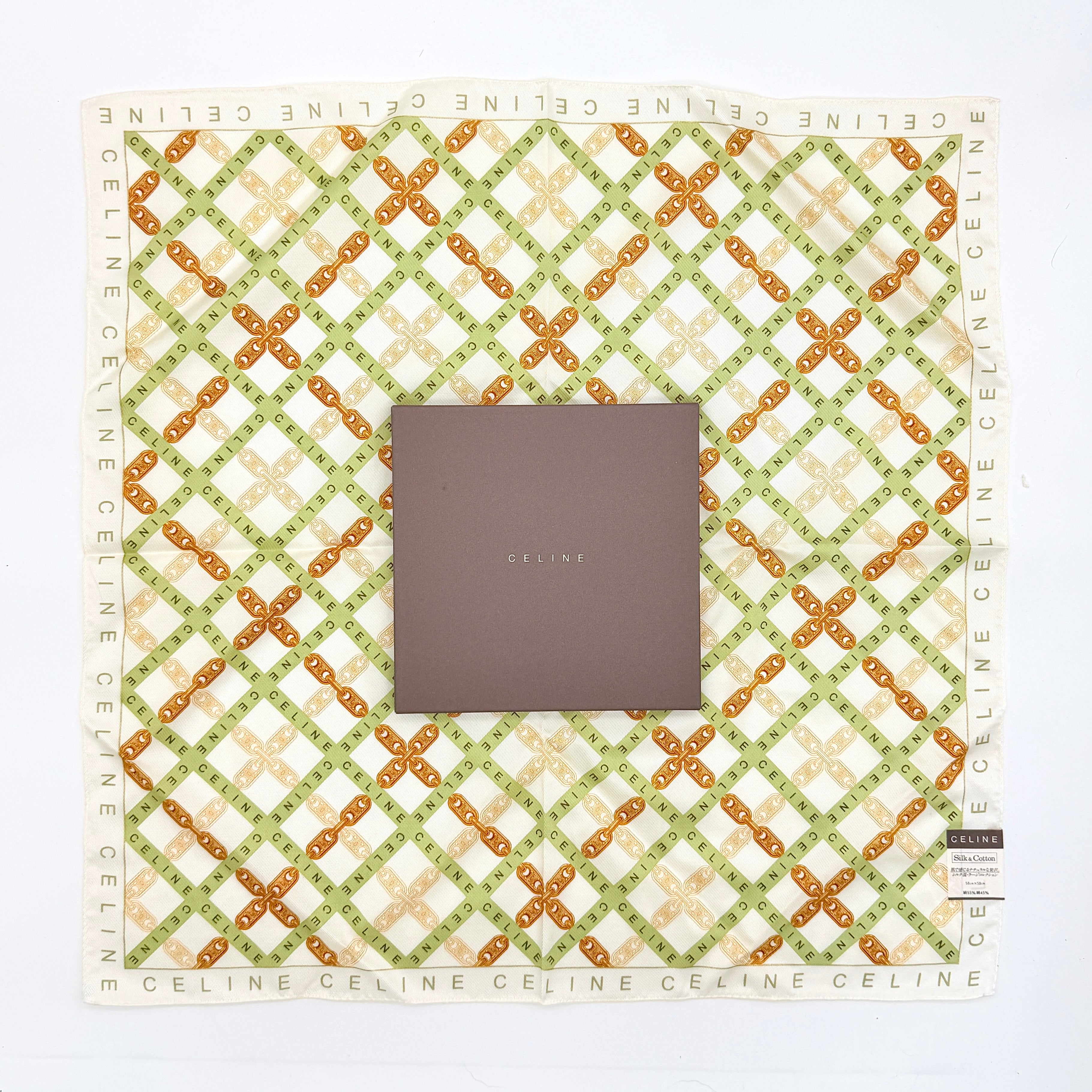 Celine Chain Silk & Cotton Scarf Green/Gold