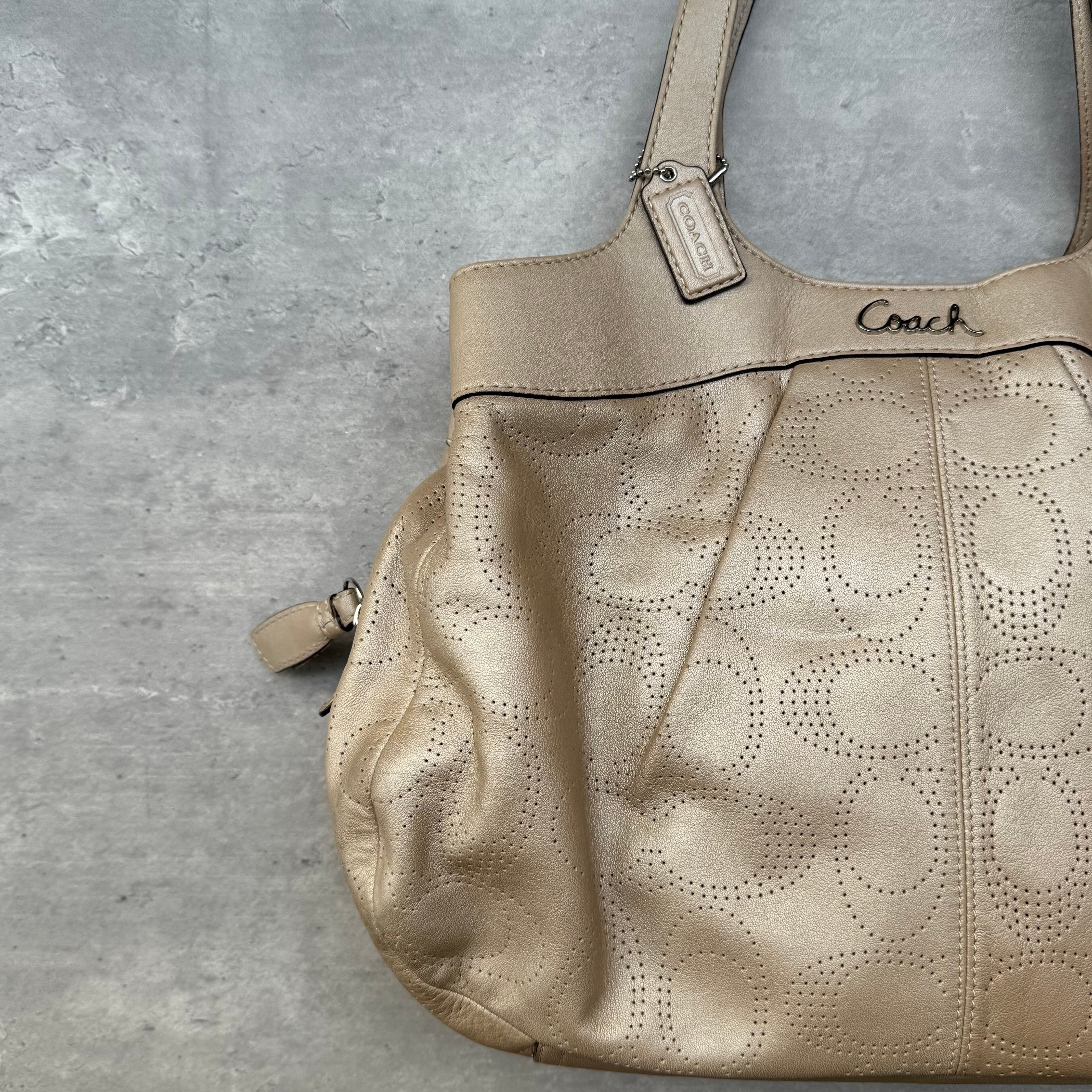 Coach Perforated Hobo Handbag Light Brown