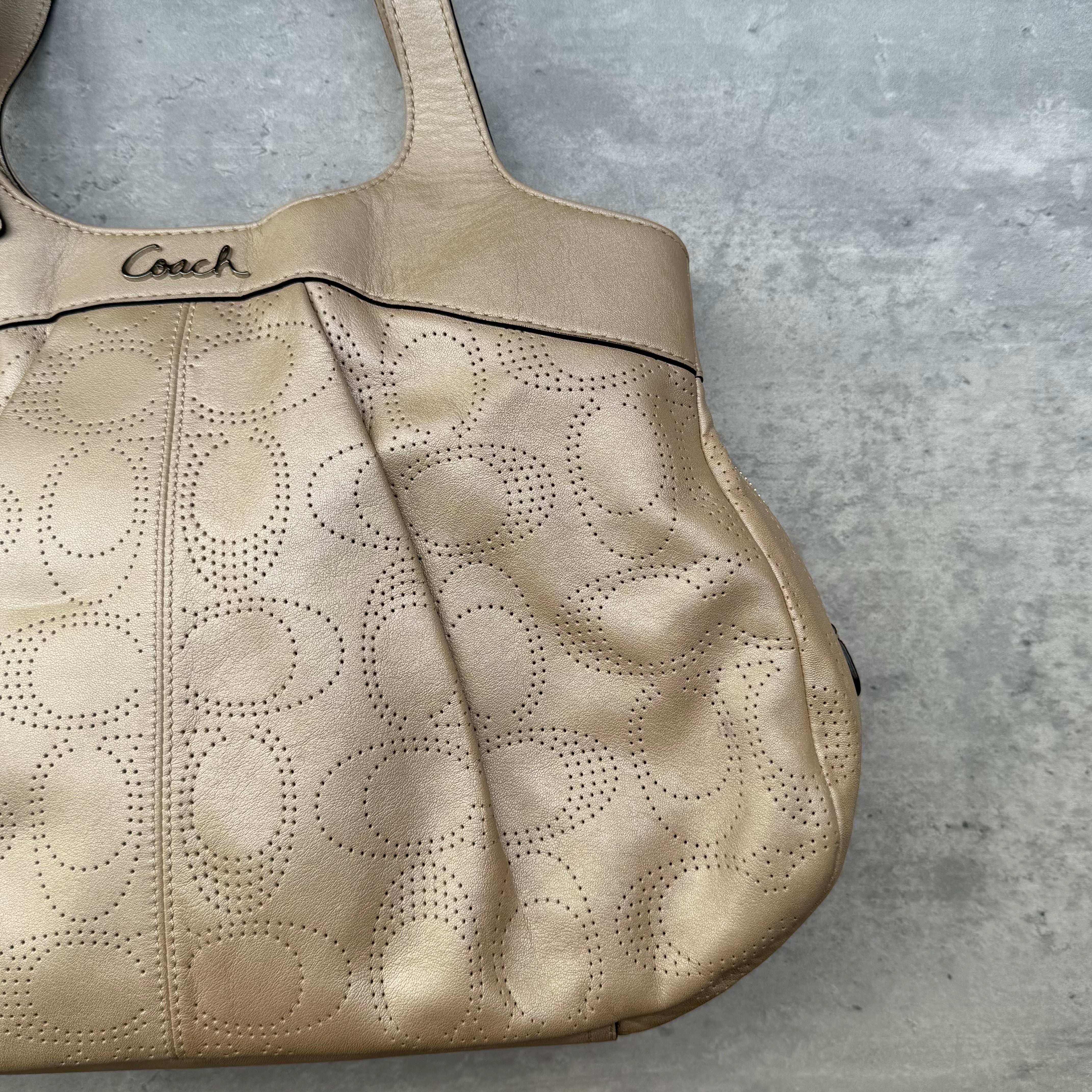 Coach Perforated Hobo Handbag Light Brown