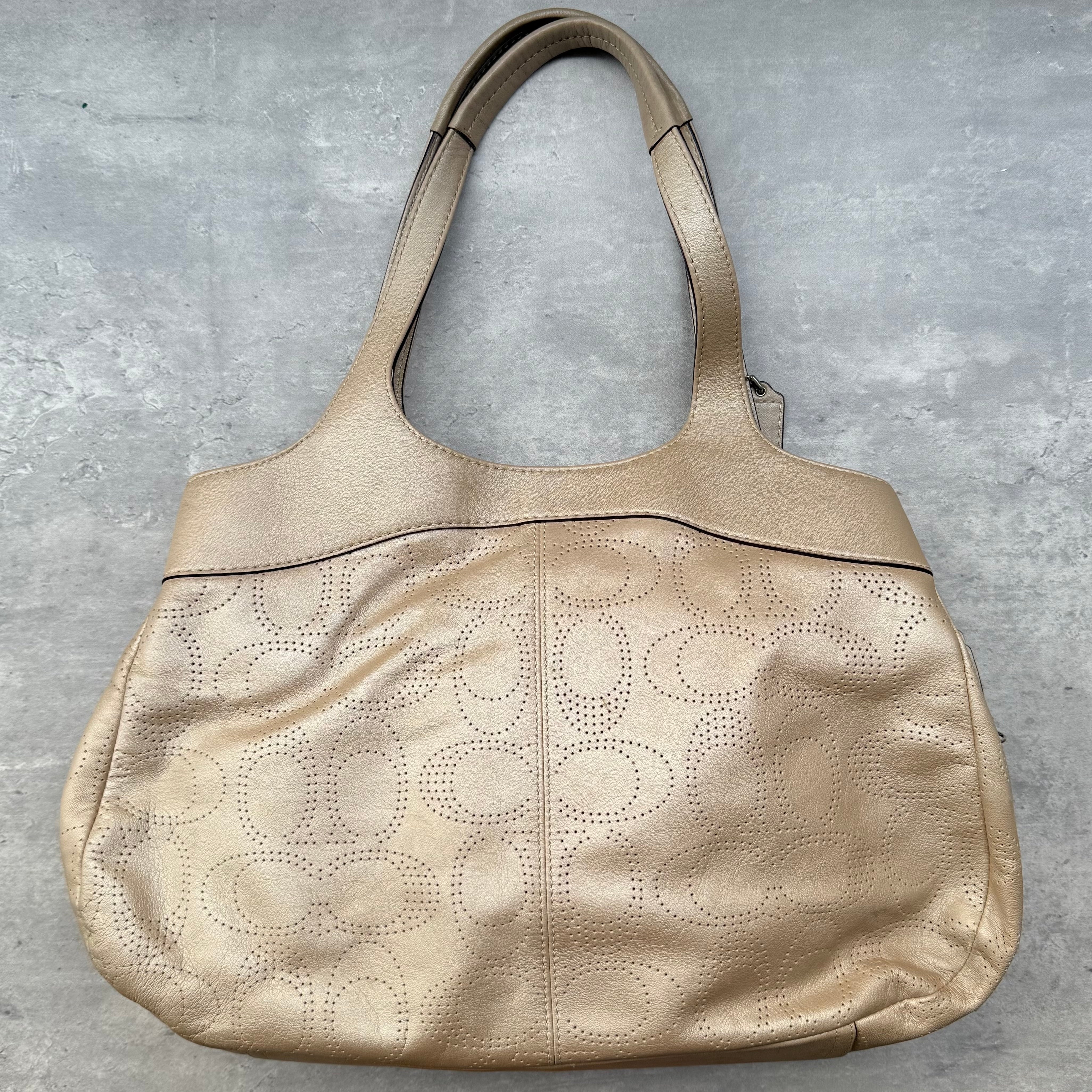 Coach Perforated Hobo Handbag Light Brown