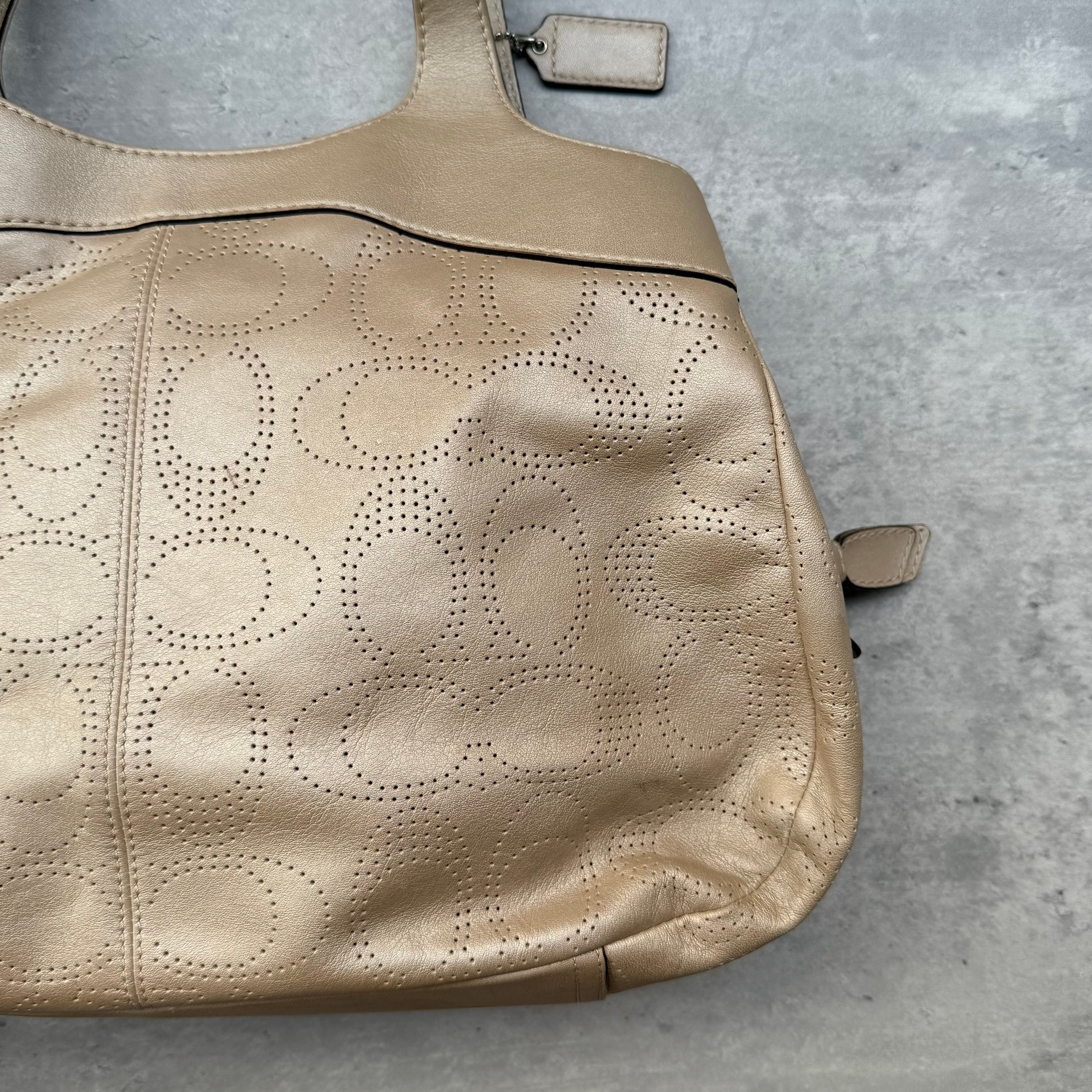 Coach Perforated Hobo Handbag Light Brown