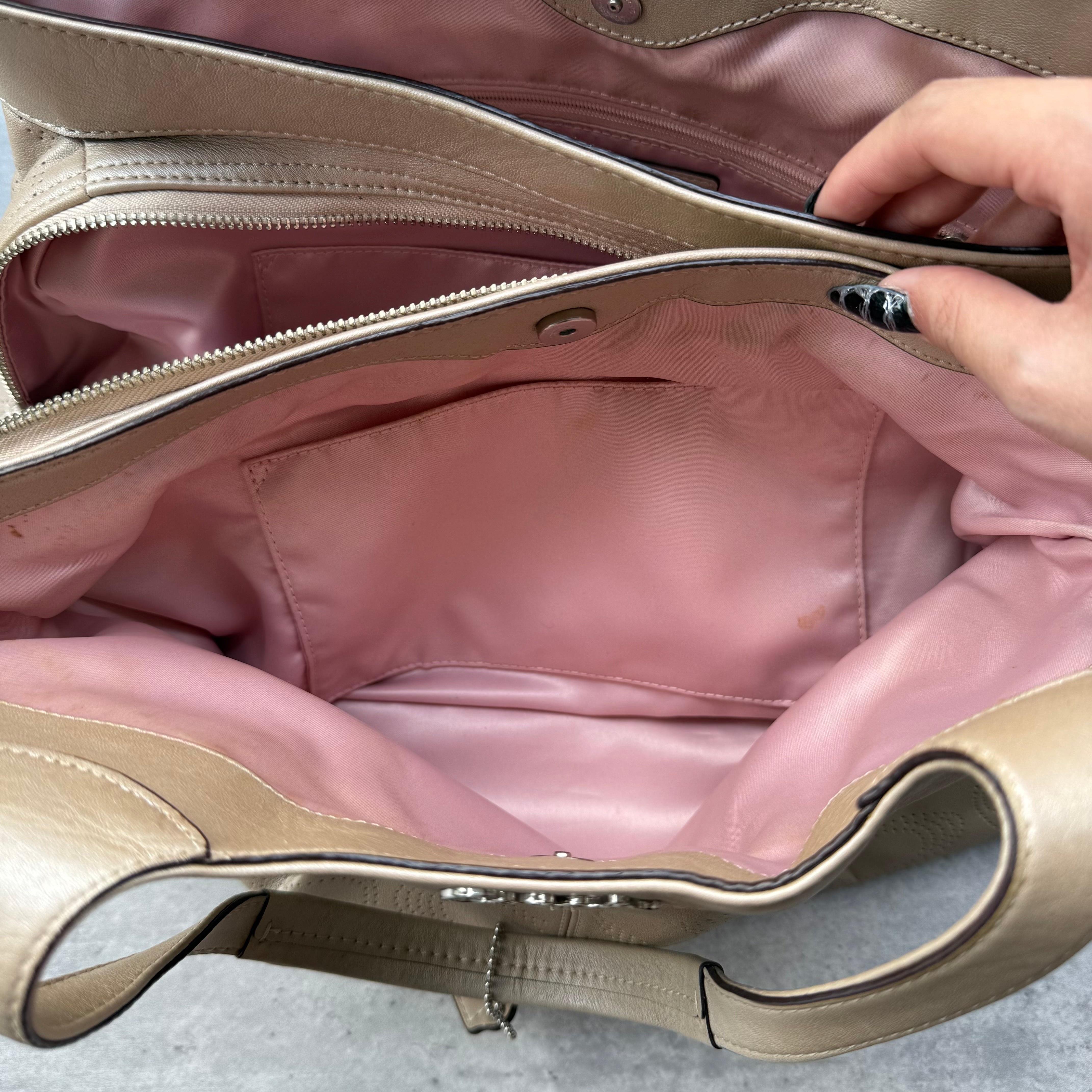 Coach Perforated Hobo Handbag Light Brown