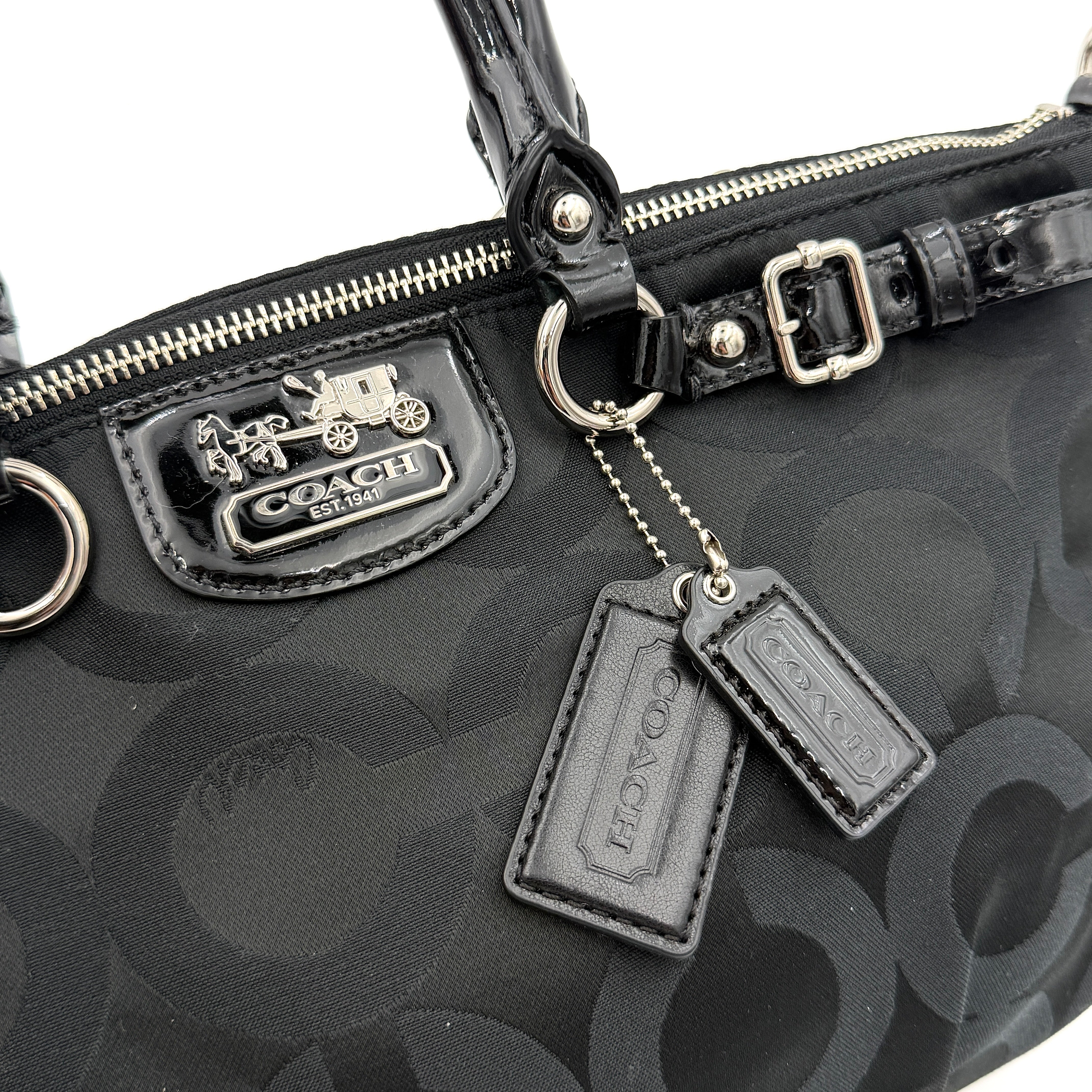 Coach 2Way Madison Op Art Sophia Sateen Shoulder Bag Black